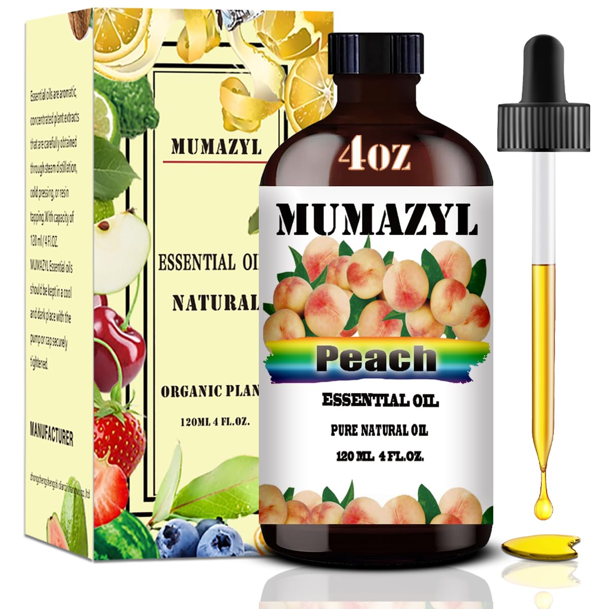 MUMAZYL huile pêche en bouteille ambrée avec pipette pour dosage précis