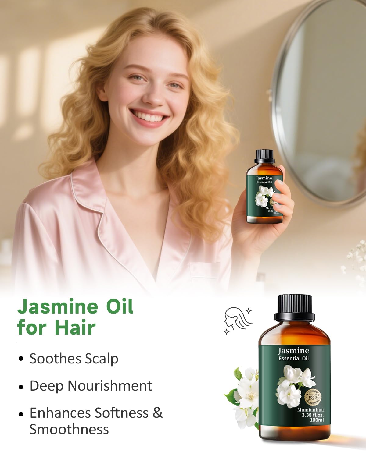 Mumianhua Jasmin – soin cheveux, huile parfumée pour quotidien