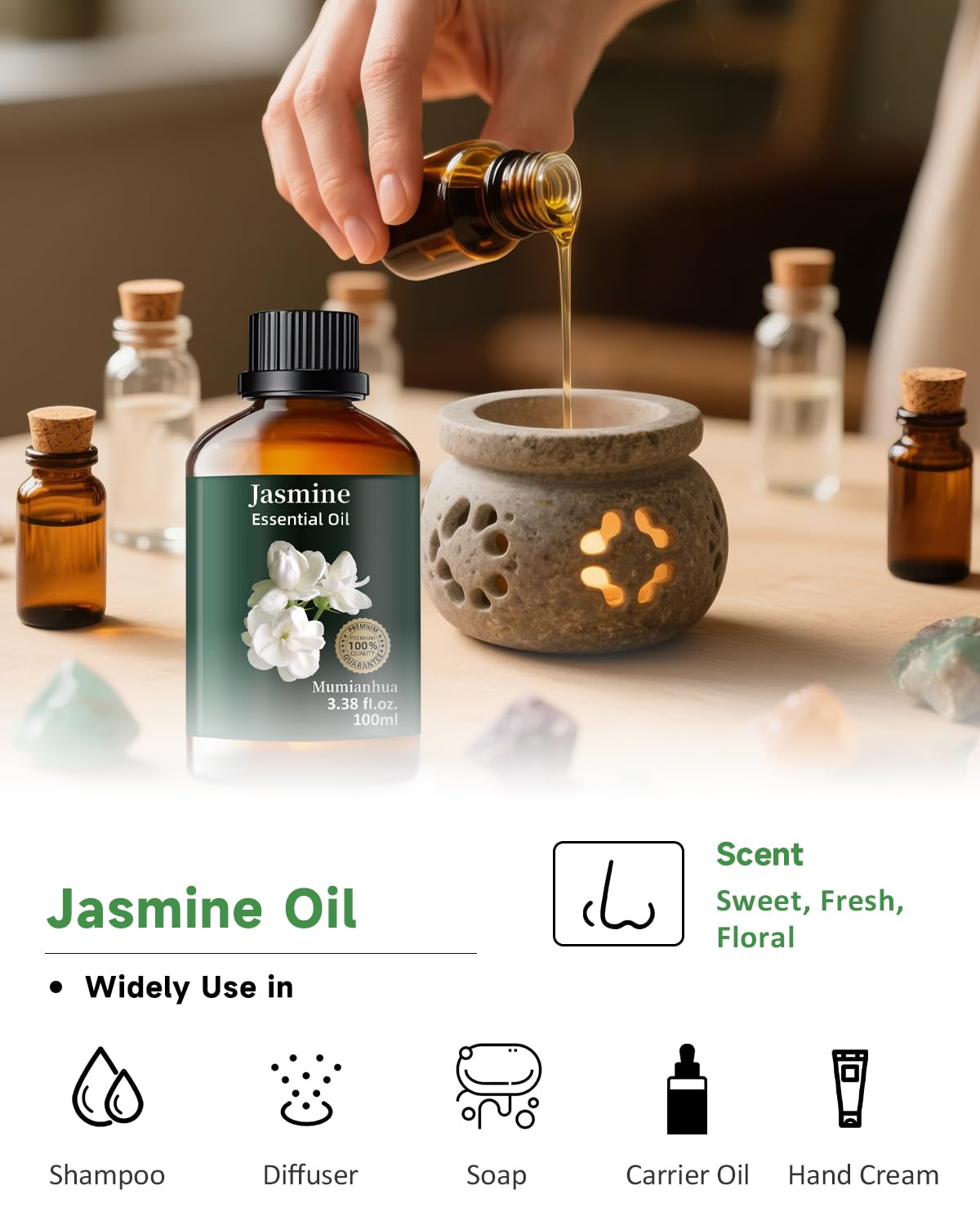 Mumianhua Jasmin – soin corps, huile essentielle pour rituel nocturne