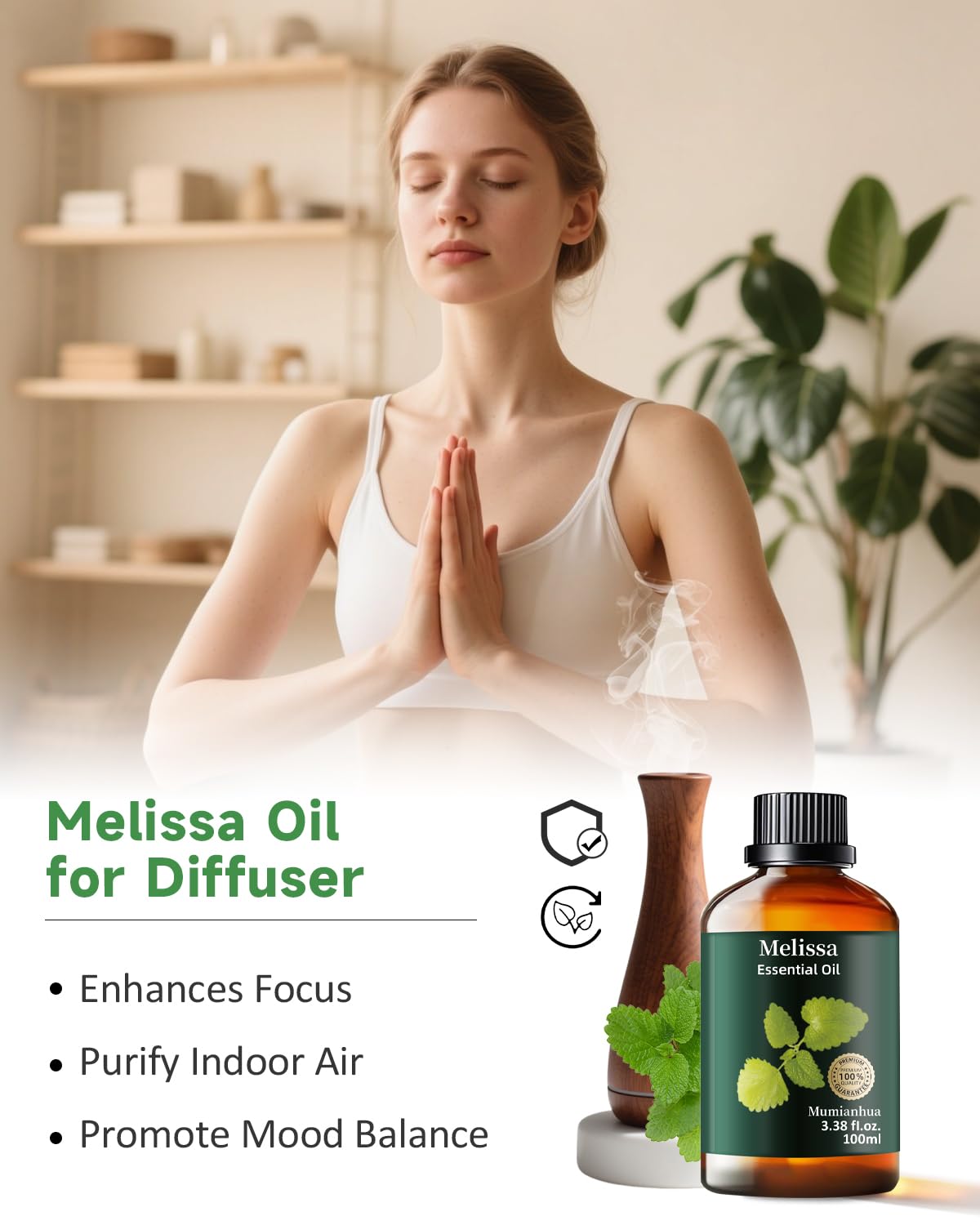 Mumianhua Melissa diffuseur-aromatherapie: parfum citrus-herbes stimulant l'humeur.