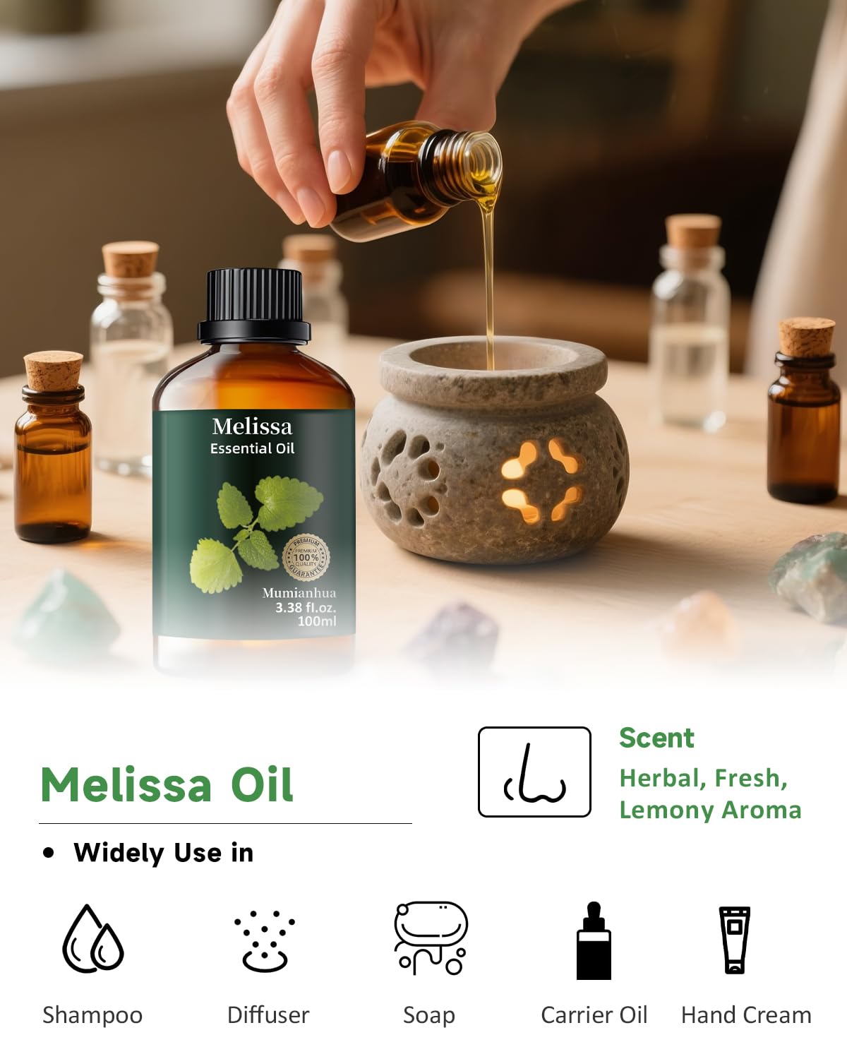Parfums-maison Mumianhua Melissa: base luxueuse pour créations.