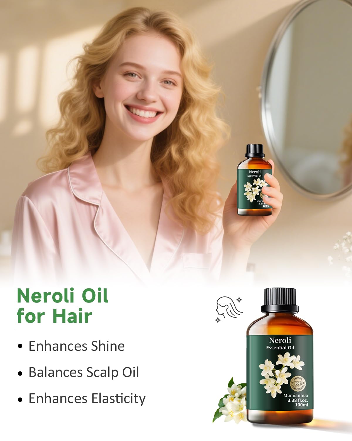 Soin peau Neroli Mumianhua, texture légère et absorption rapide.