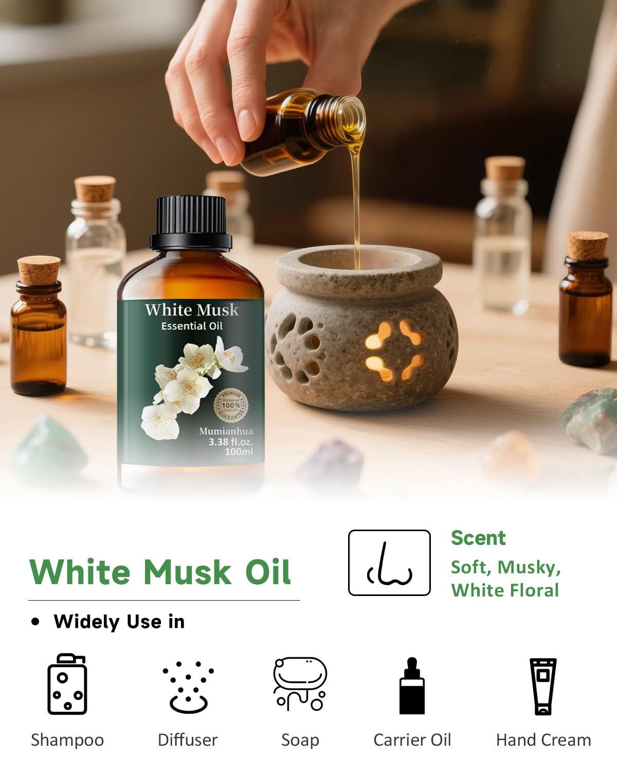 Mumianhua savon artisanal musc blanc pour une base sensorielle.