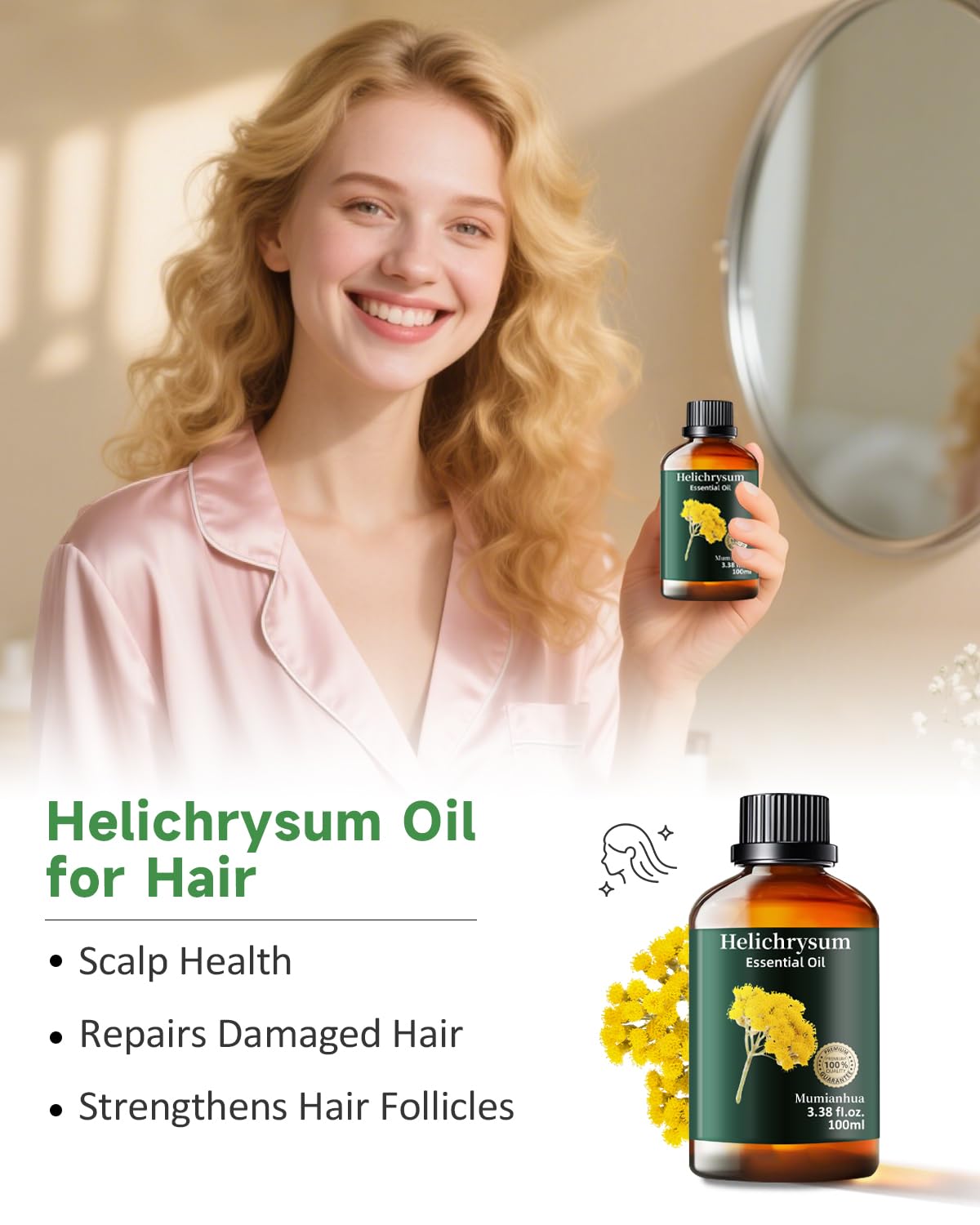 Mumianhua soin cheveux helichryse — favorise brillance et cuir chevelu sain.