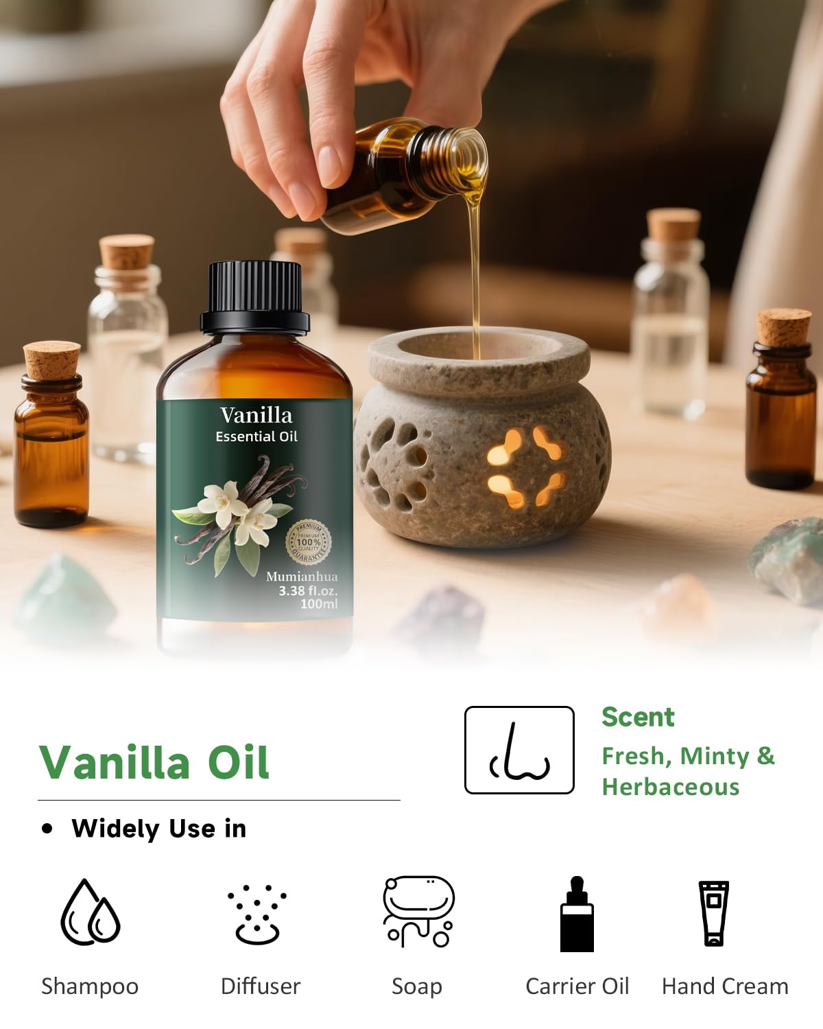Mumianhua vanille huile — parfait pour parfums et savons faits maison.