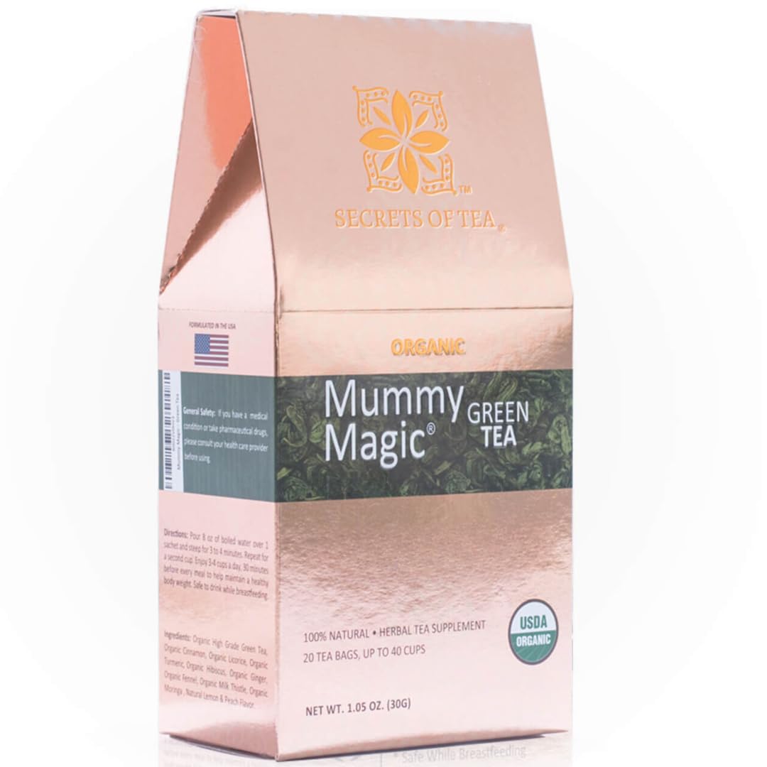 Mummy Magic Slim Tea : sachets biodégradables pour une routine bien-être durable.