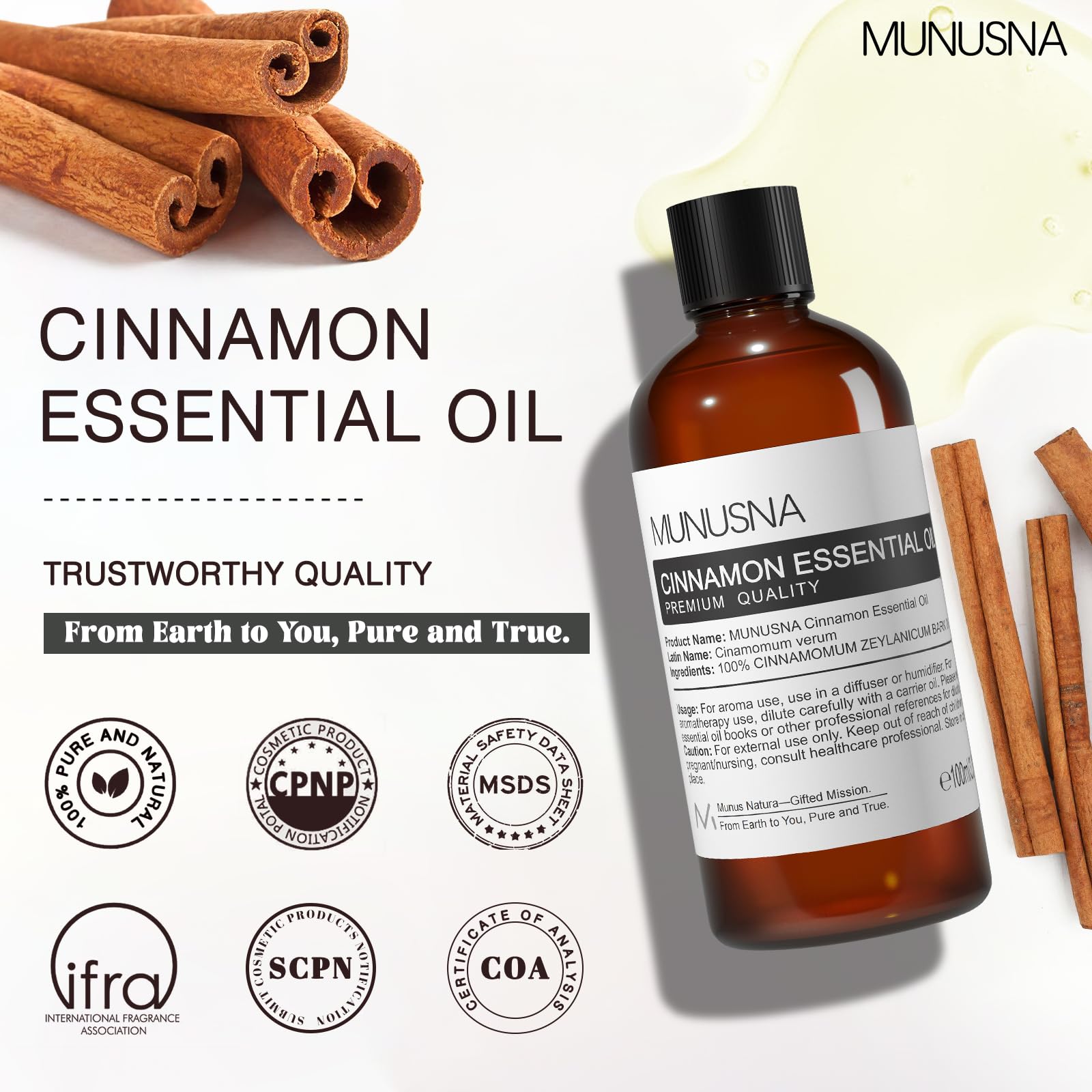 Usage domestique cannelle MUNUSNA—huile polyvalente pour la maison