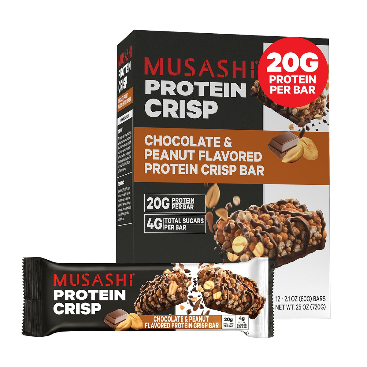 Barre Musashi Protein Crisp montrant 20 g de protéines après l entraînement