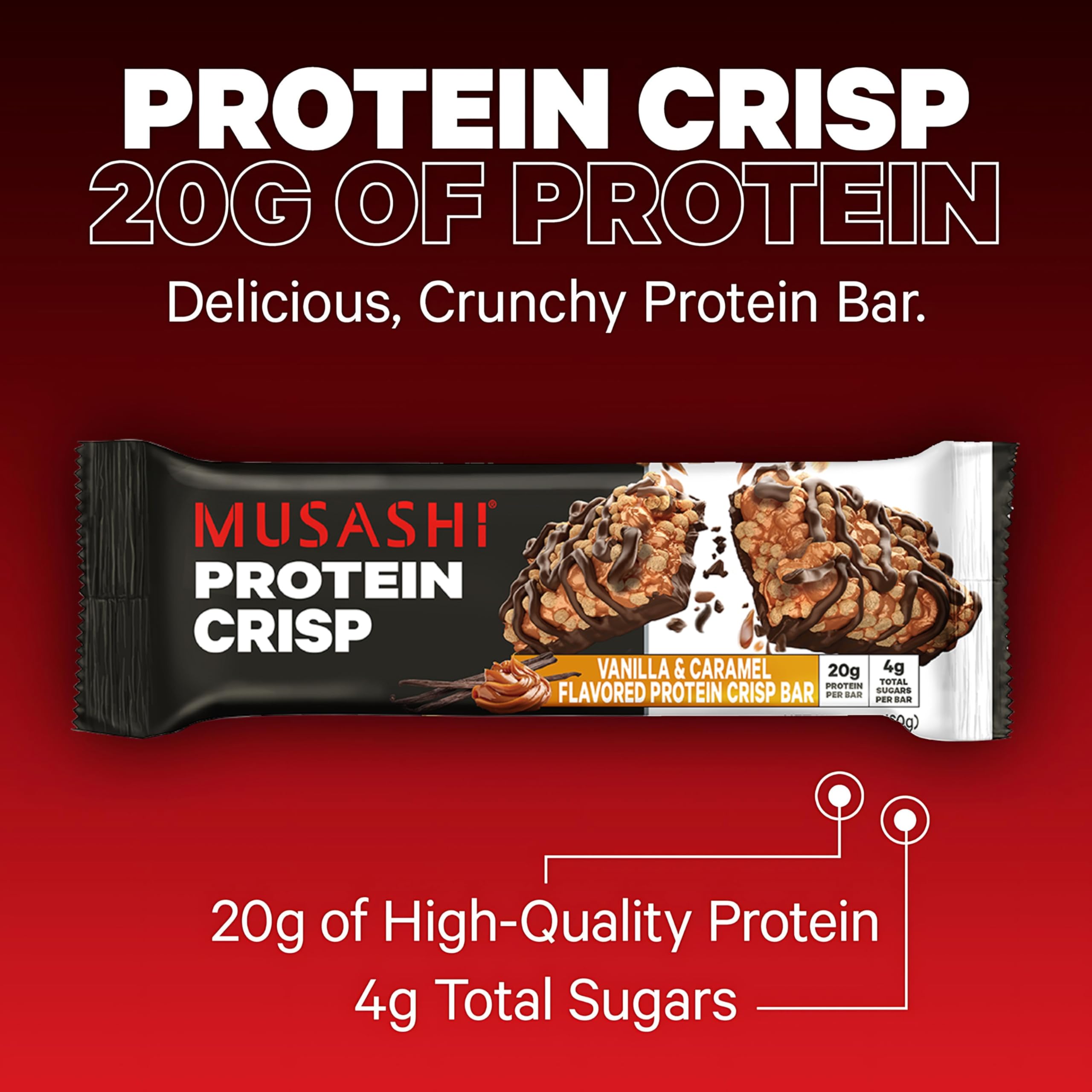 Barre MUSASHI Protéine Crisp, 20 g protéine par barre.