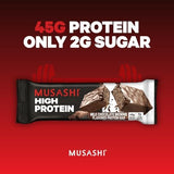 Barre MUSASHI 2 g de sucres, option légère pour snack protéiné.