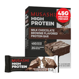 Barre MUSASHI protéines 45 g, emballage visible, idéale récupération après exercice.
