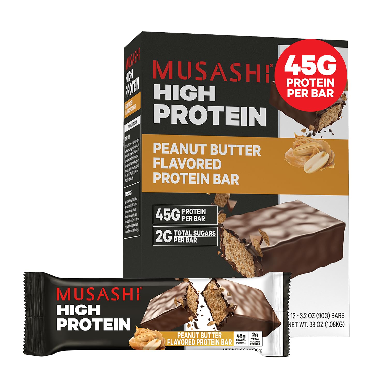 Musashi barre protéine pack-shot: emballage prêt à consommer après l entraînement