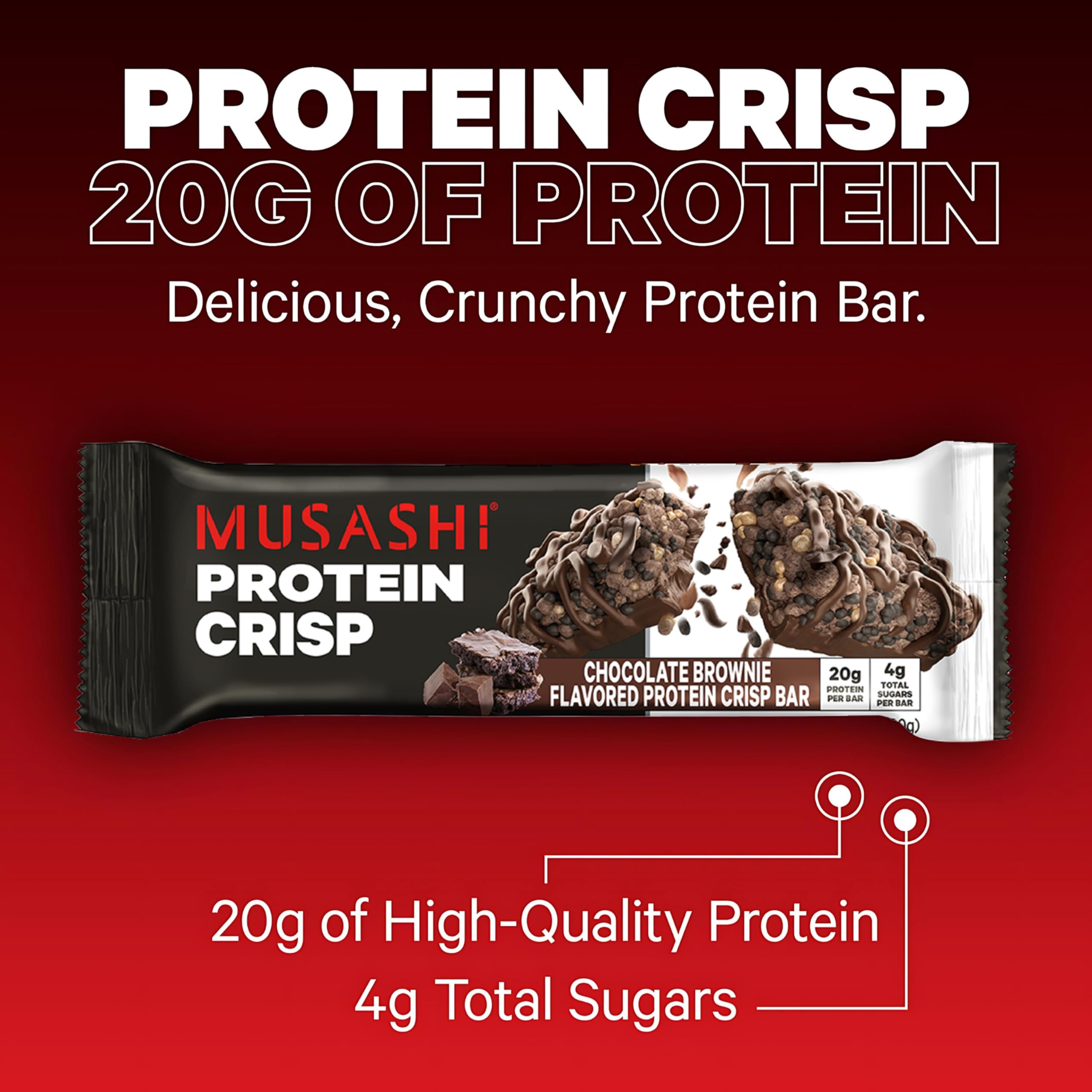 Texture croustillante de la Bar Musashi Protein Crisp pour une sensation croquante.