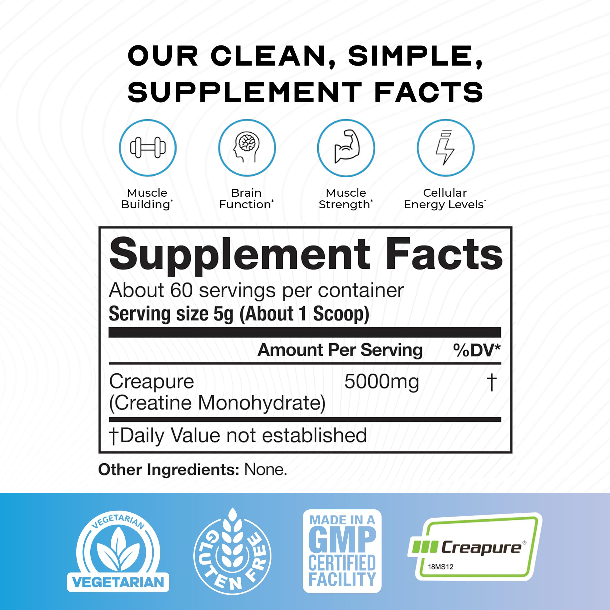 Bouteille de Creapure Creatine Monohydrate 300 g prête à l’emploi.