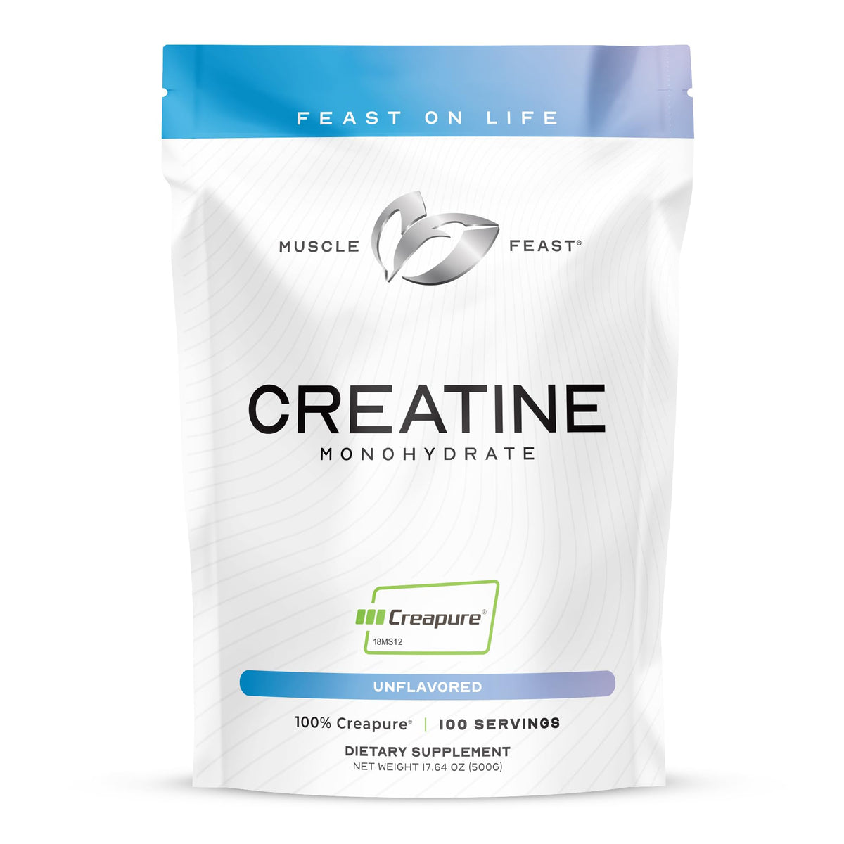 Muscle Feast Creapure: poudre neutre prête à mélanger après l'entraînement.