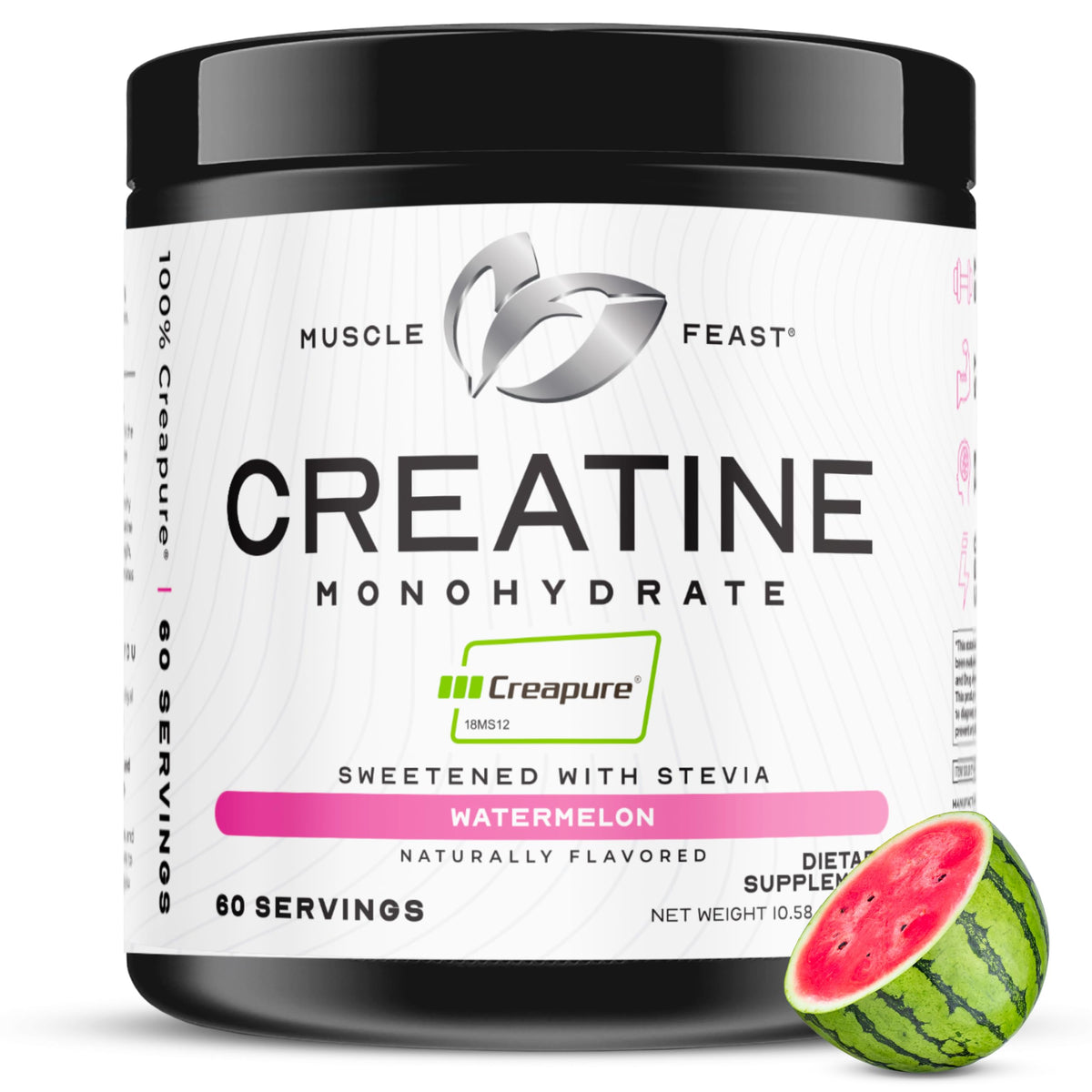 Muscle Feast Creapure Créatine Monohydrate – 60 portions, pureté élevée pour la performance.