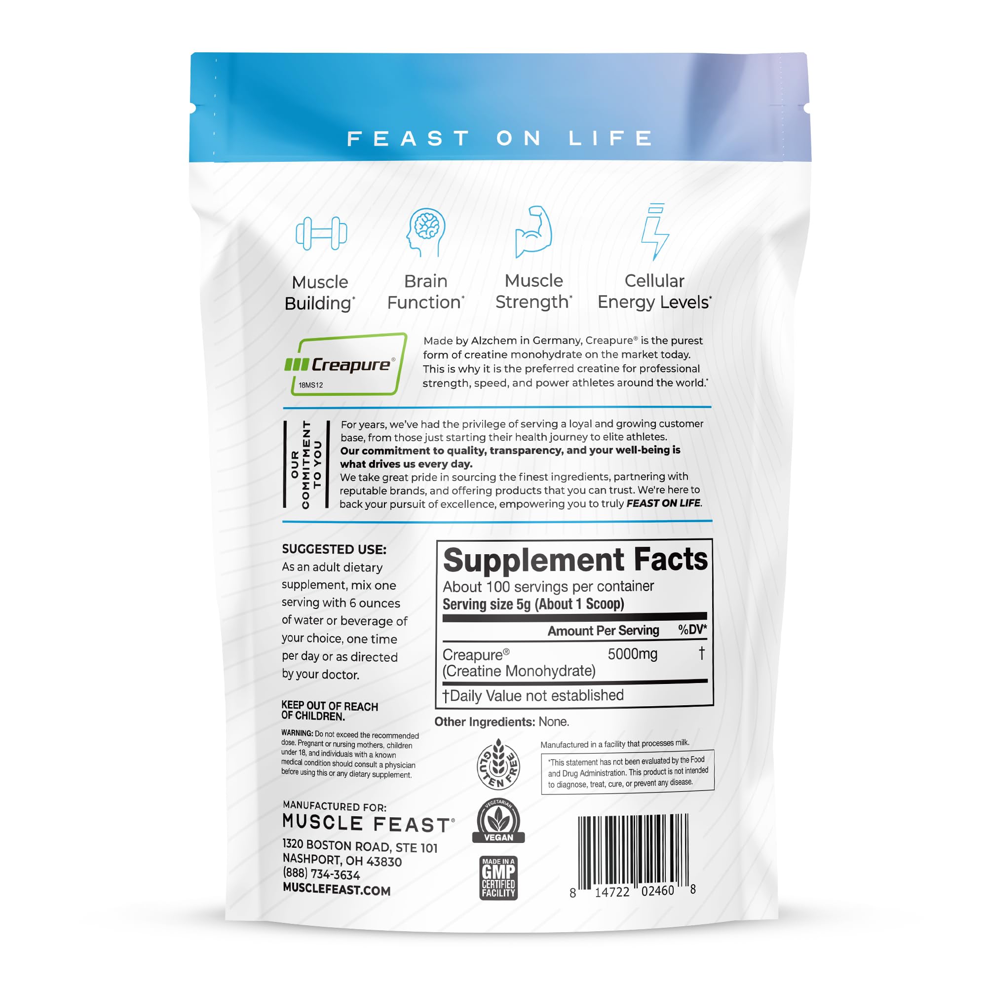 Muscle Feast Creapure: récupération et performance, soutien musculaire après les séances.