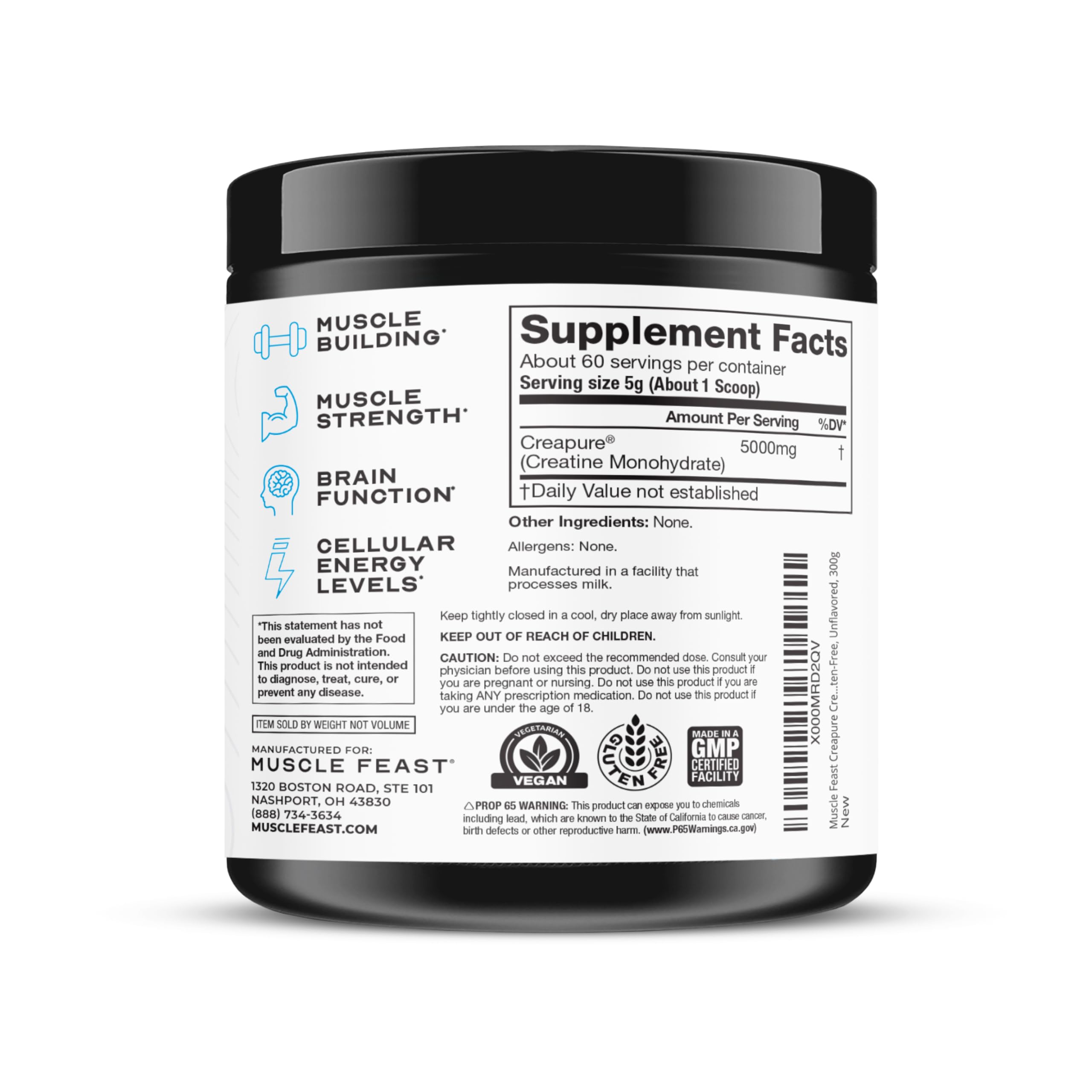 Produit sans gluten et keto-friendly par Muscle Feast Creapure.