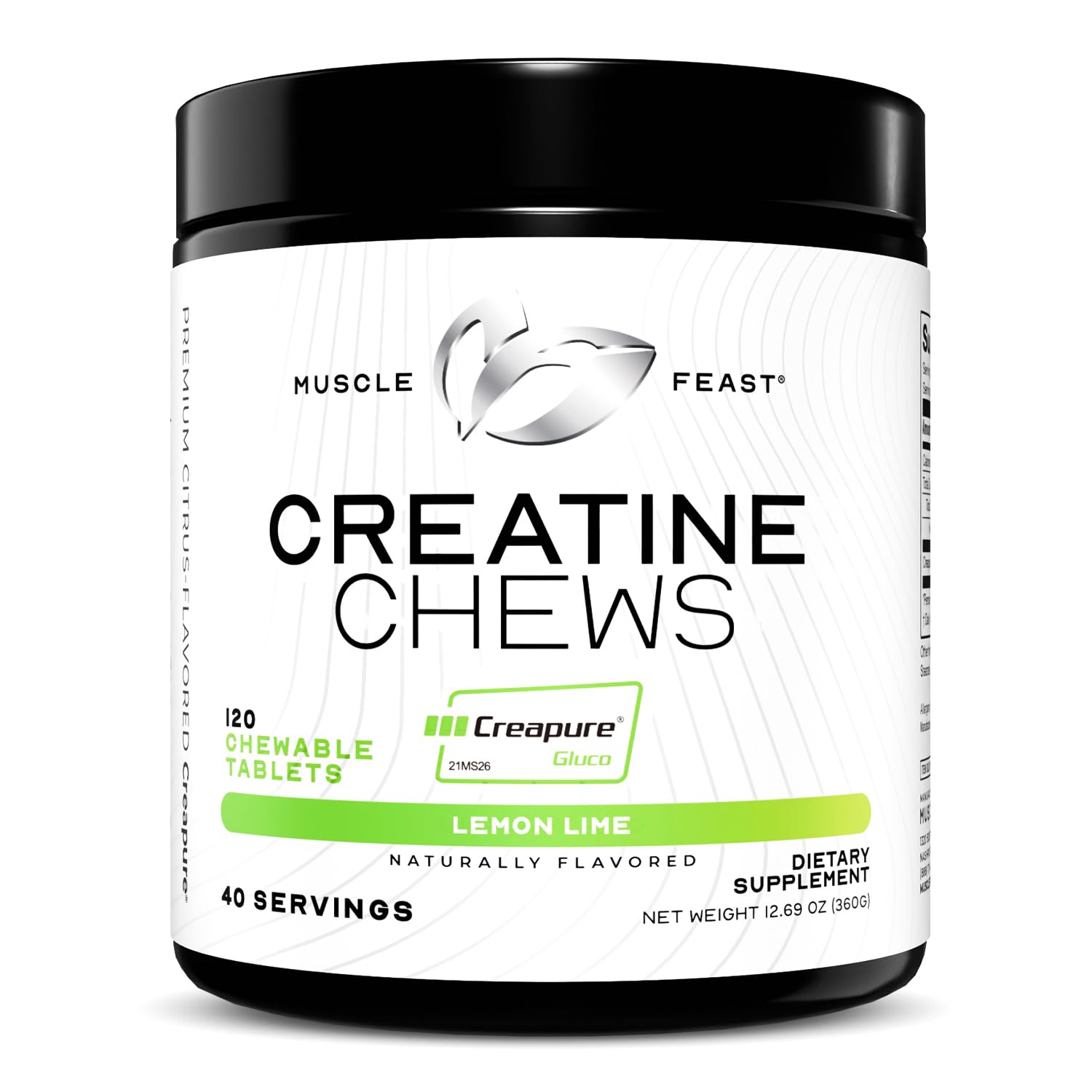 Muscle Feast Creatine Chewables emballage recto pour récupération et performance