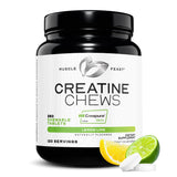 Muscle Feast Creatine Chews : bouteille citron-lime, prise pratique pour l entraînement.