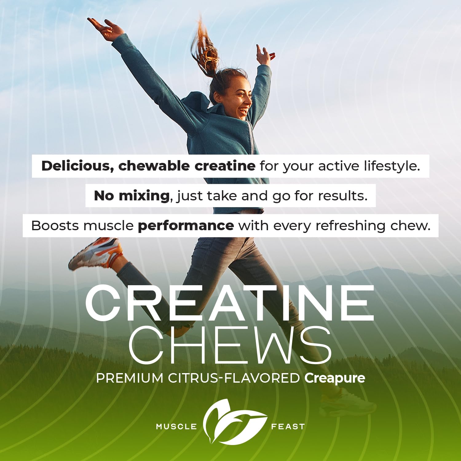 Muscle Feast Creatine Chews : logo Creapure affiché, signe de qualité premium.