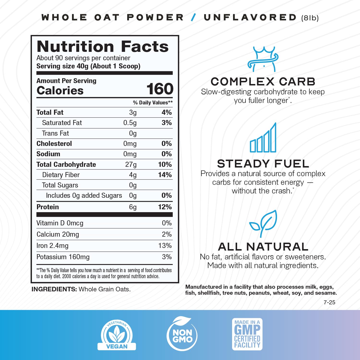Emballage Muscle Feast Poudre d’avoine, design moderne et absence d’additifs.