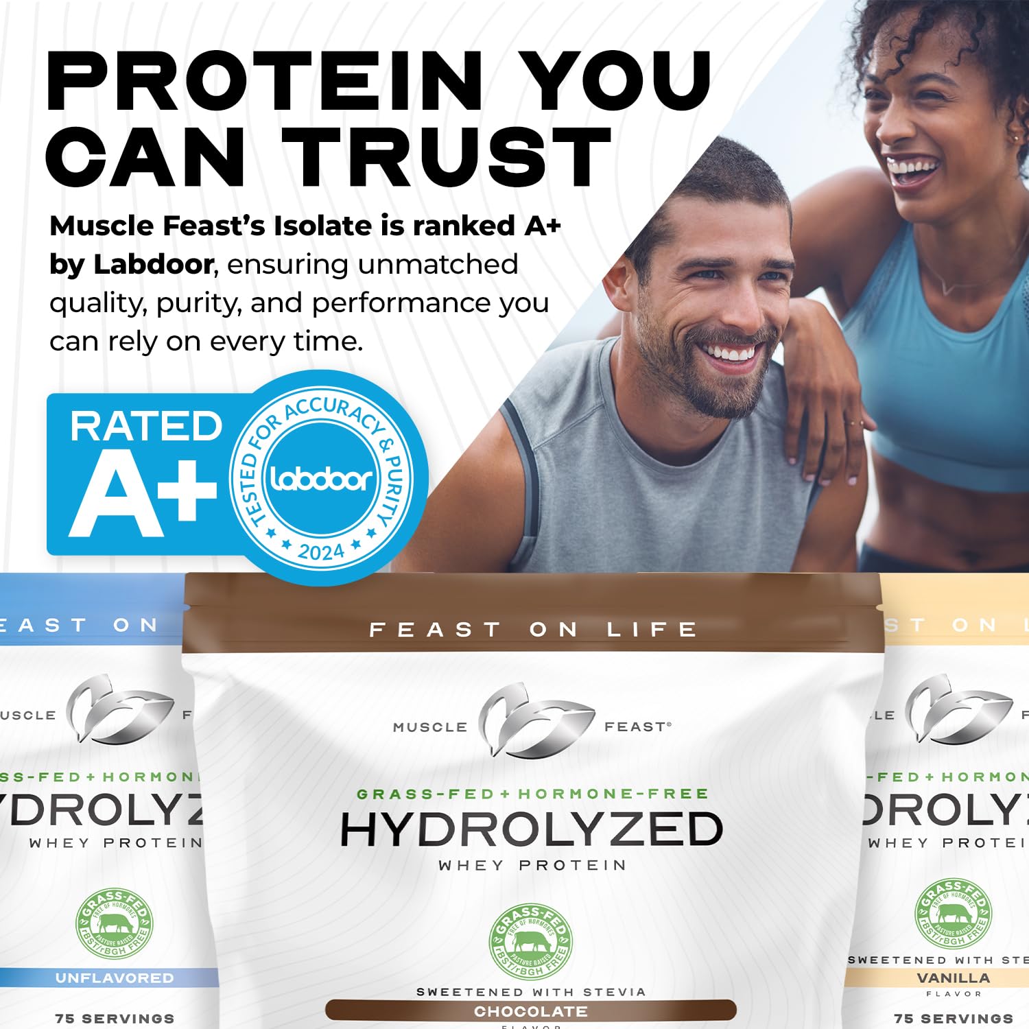 Muscle Feast protéine whey hydrolysée poudre non aromatisée pour mélange fluide.