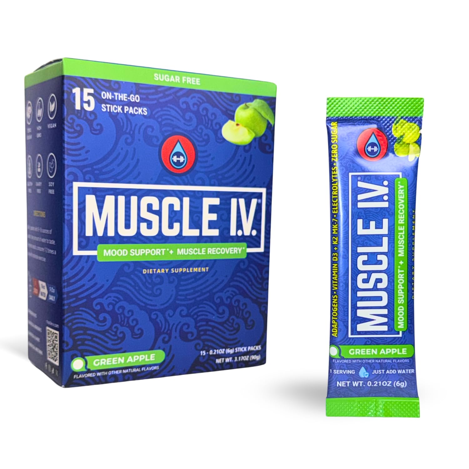 Muscle I.V. Ingrédients sans sucre et vegan – format pratique et pur.