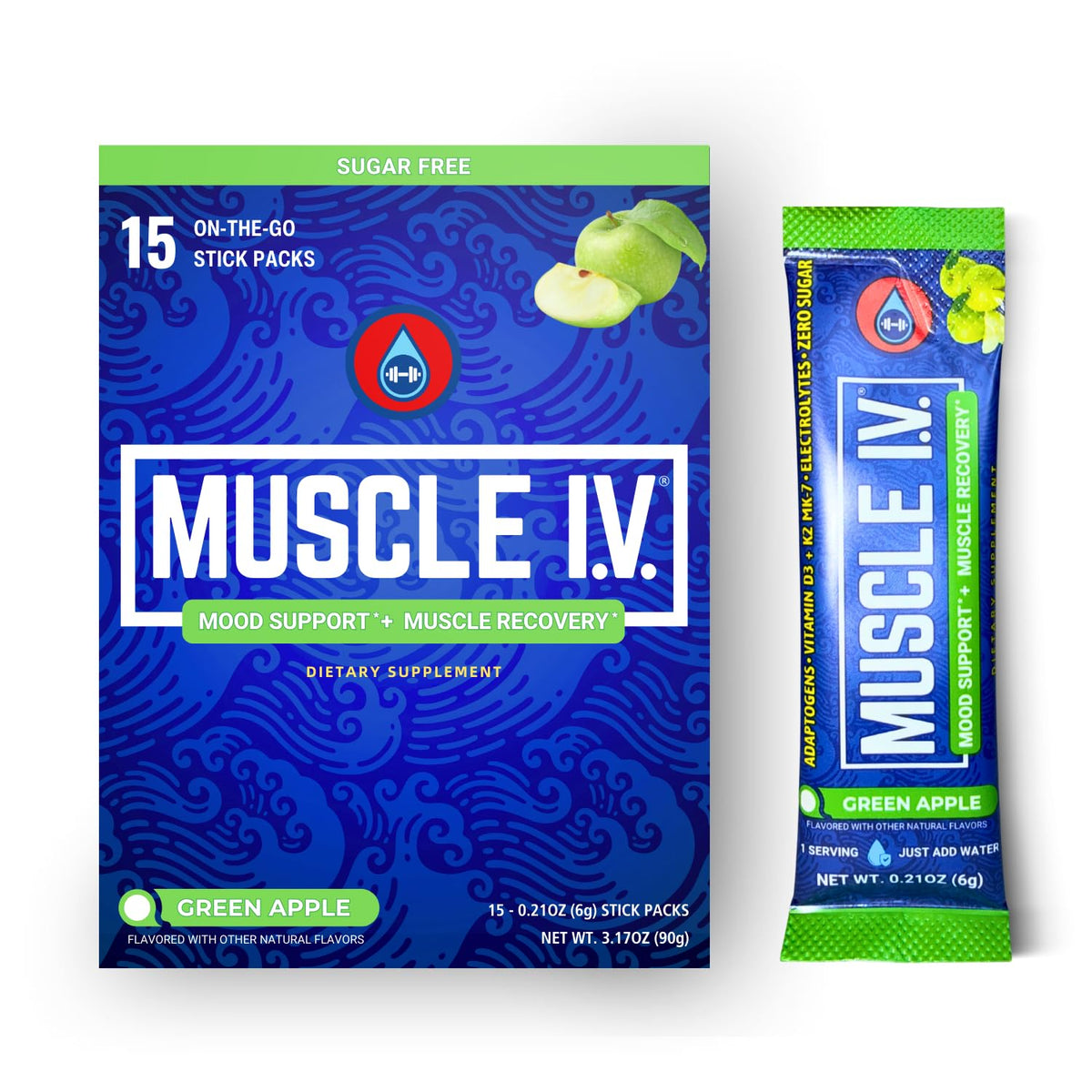 Muscle I.V. Mood Support - bouteille montrant le mélange, soutien cortisol et clarté mentale.