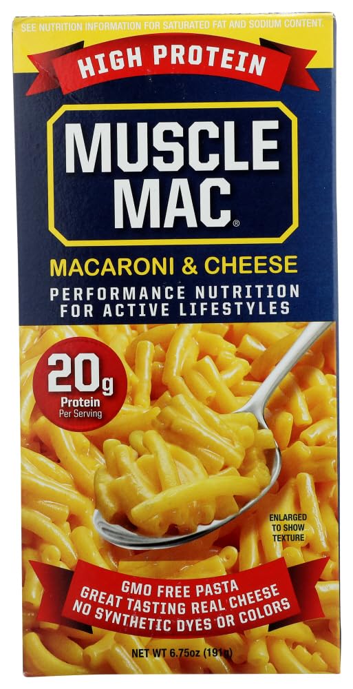 Muscle Mac emballage du produit, portion prête à cuisiner et protéinée.