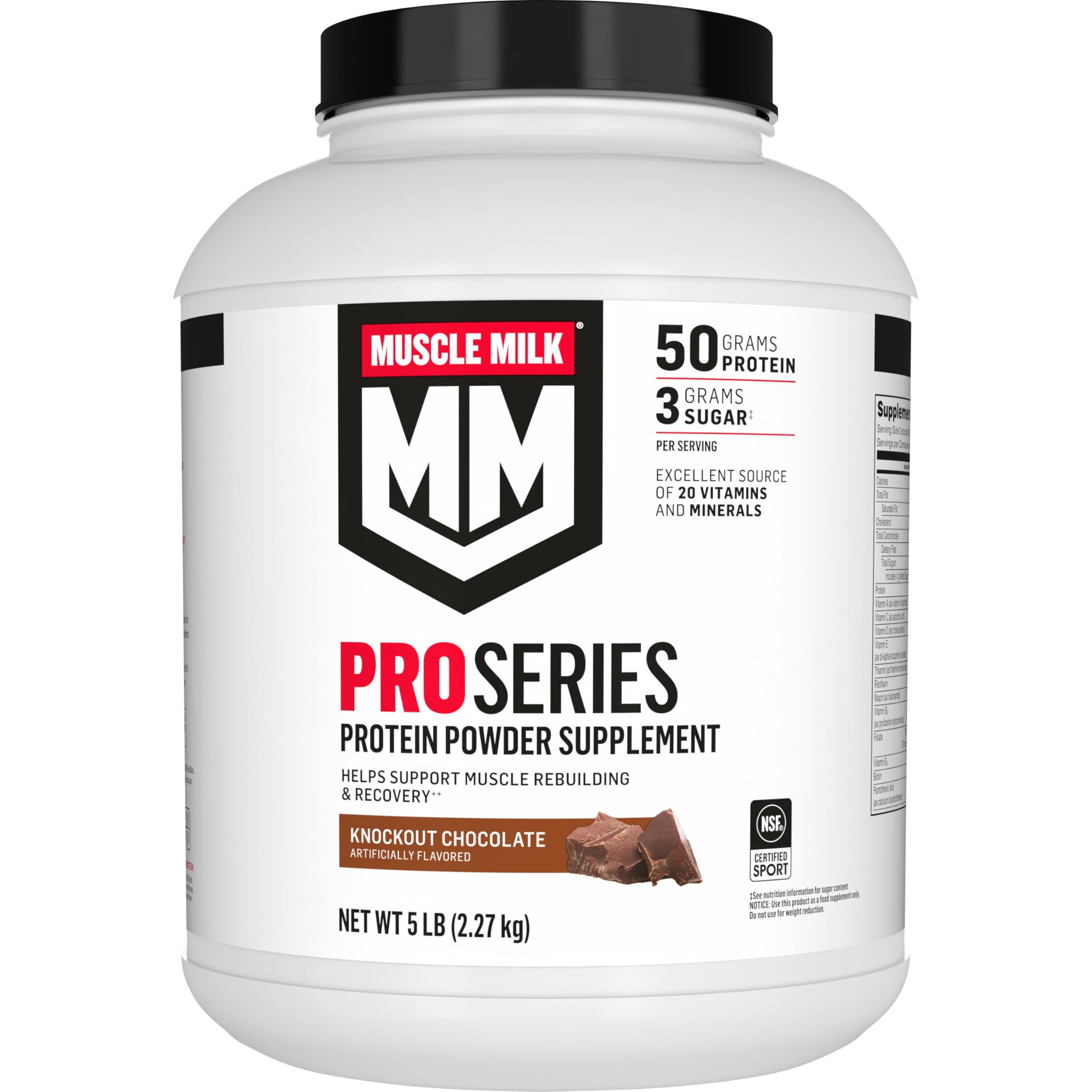Muscle Milk Pro Series Knockout Chocolate, pot de poudre – apport protéique pratique après l'entraînement