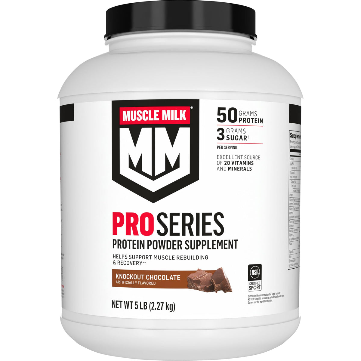 Muscle Milk Pro Series Knockout Chocolate, pot de poudre – apport protéique pratique après l'entraînement