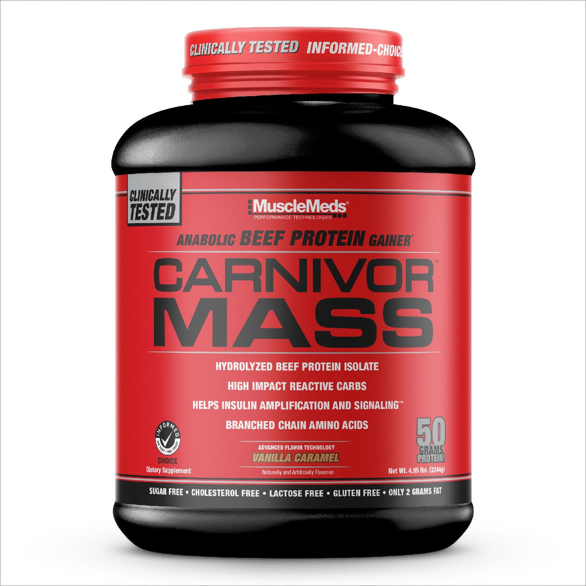MuscleMeds Carnivor Mass: bouteille vanille caramel prête après l'entraînement