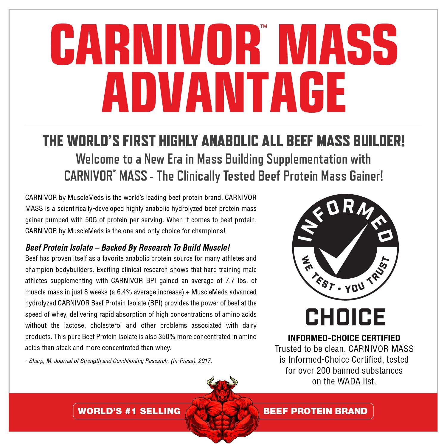 MuscleMeds Carnivor Mass: tub 5 lb de protéine de boeuf isolée premium