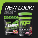 MusclePharm Assault – boîte montrant les dosages par portion.