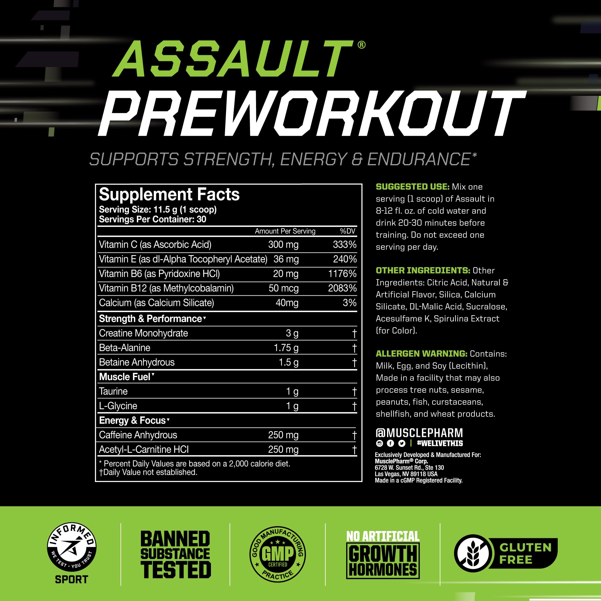 MusclePharm Assault mélange eau froide pour boisson pré-entraînement