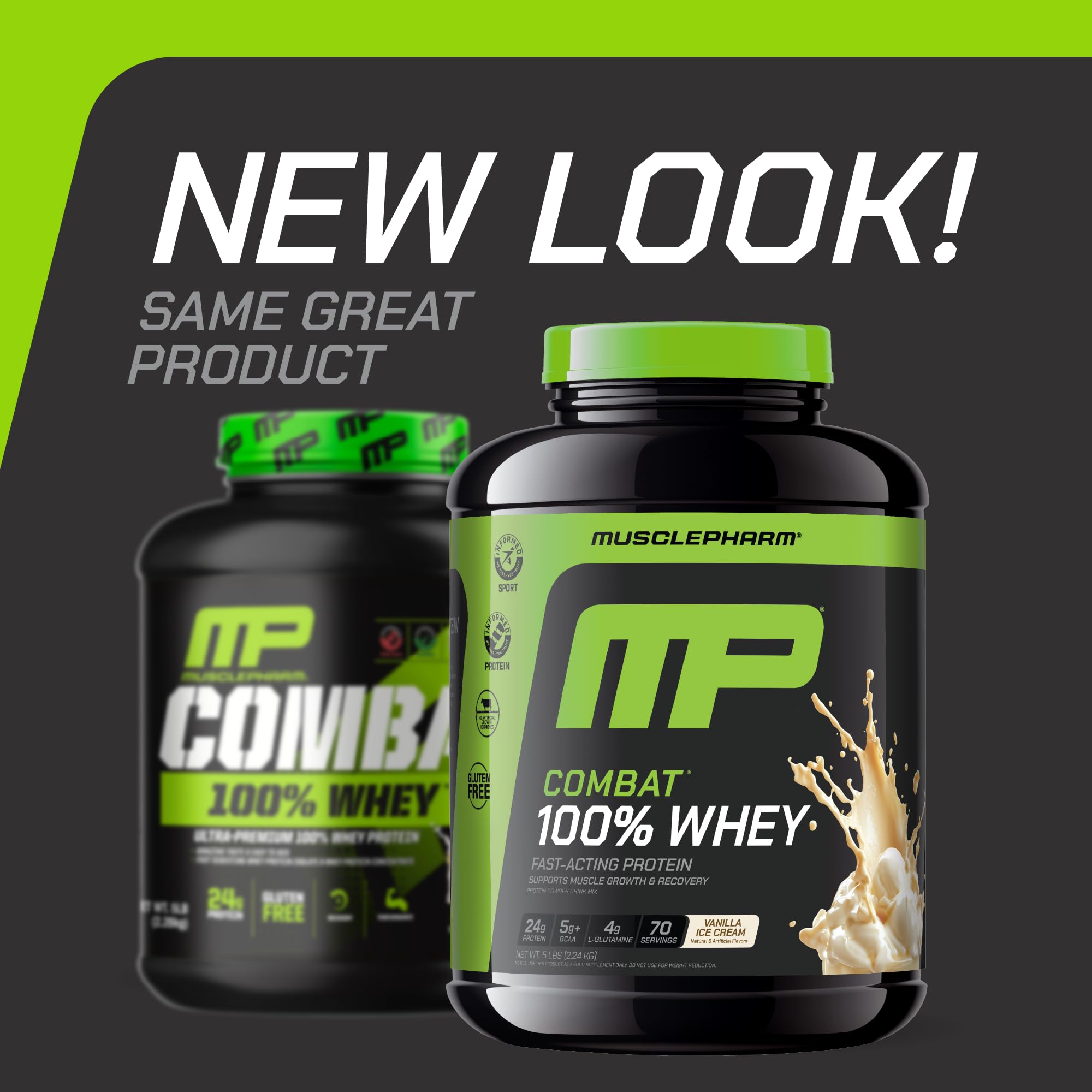 Shaker MusclePharm Combat 100% Protéine de lactosérum vanille, mélange rapide.