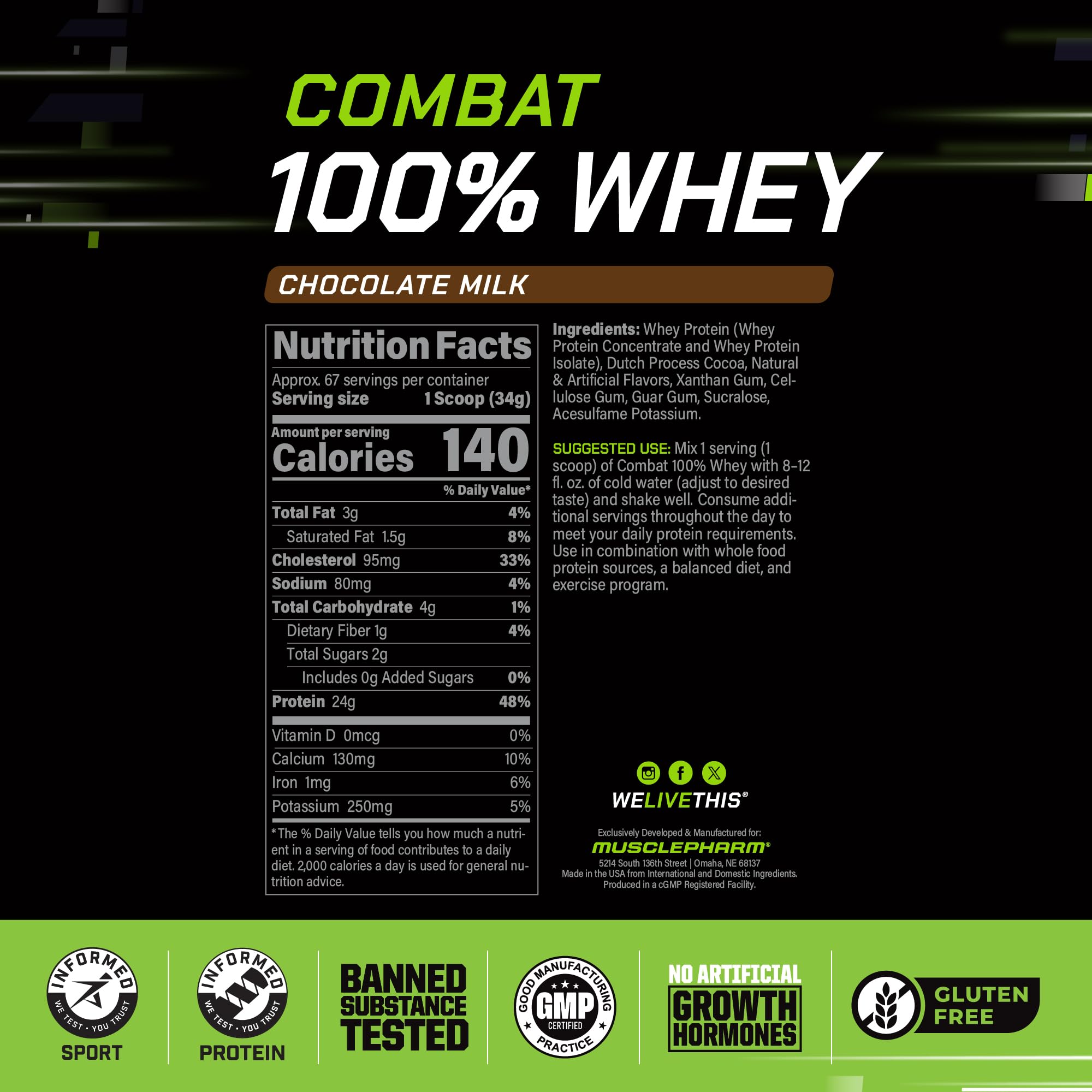 MusclePharm Combat digestion rapide – whey à absorption rapide pour l’effort.