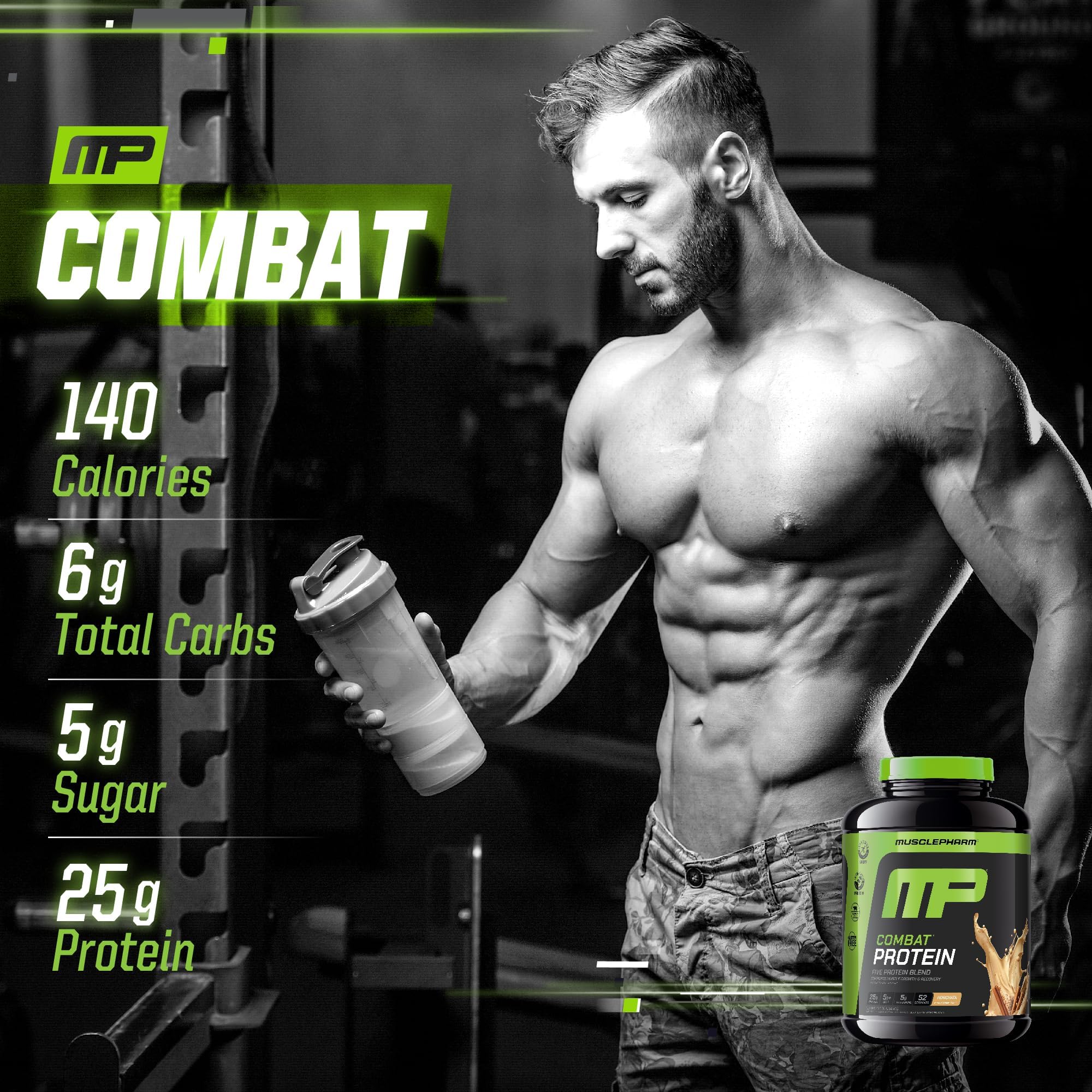 MusclePharm Combat Protein Horchata – etiquette nutrition, informations claires sur les valeurs.