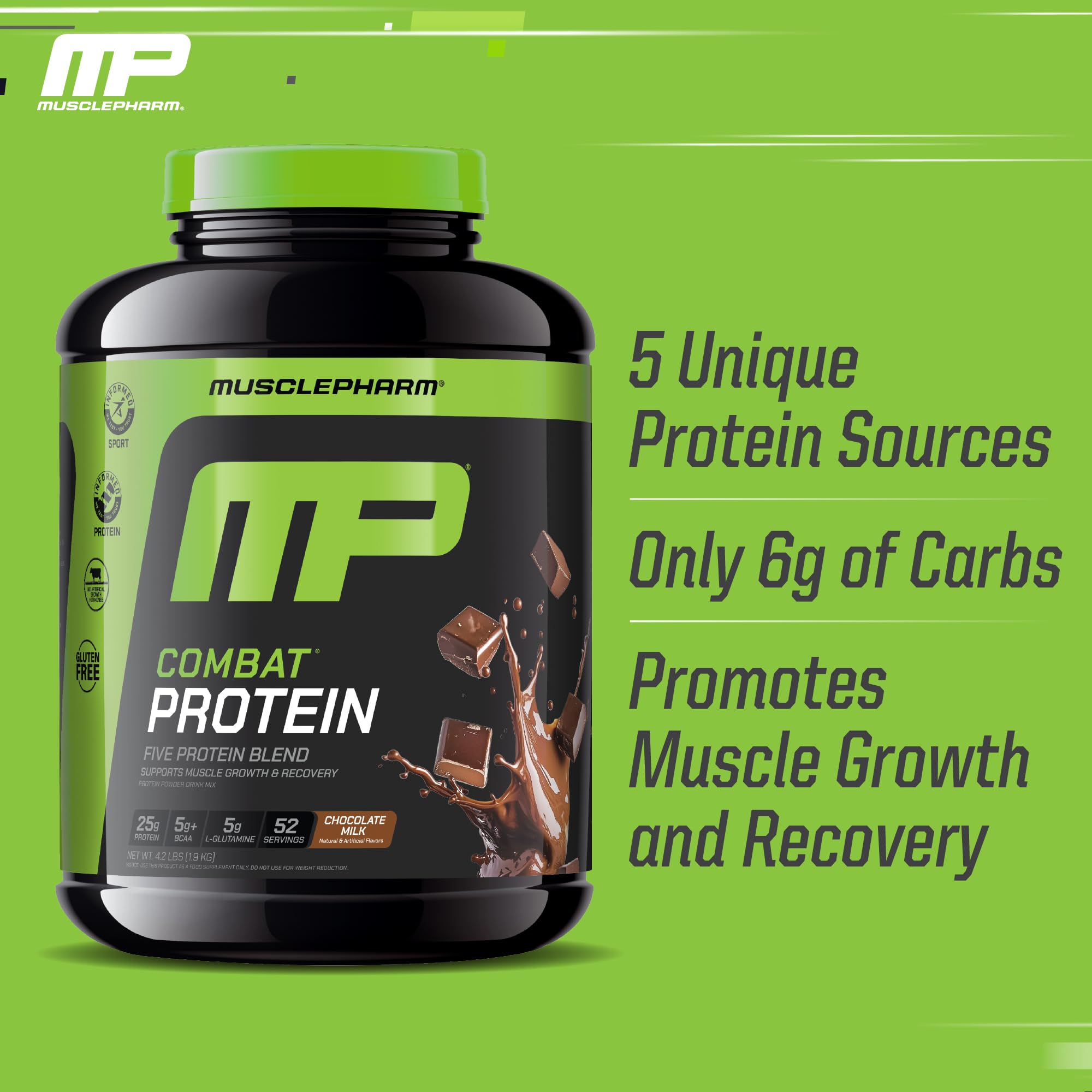 Isolat de lactosérum et œuf albumine dans MusclePharm Combat Protein, digestion variée