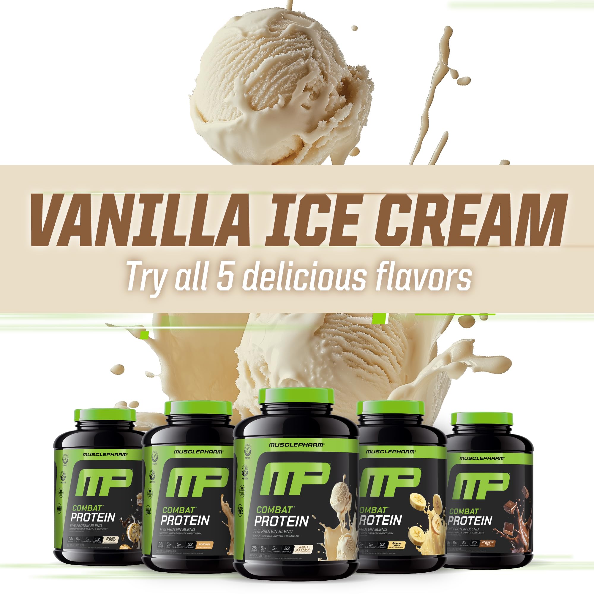 Gourde de sport MusclePharm Combat Protéine Vanille prête à boire sur le chemin.