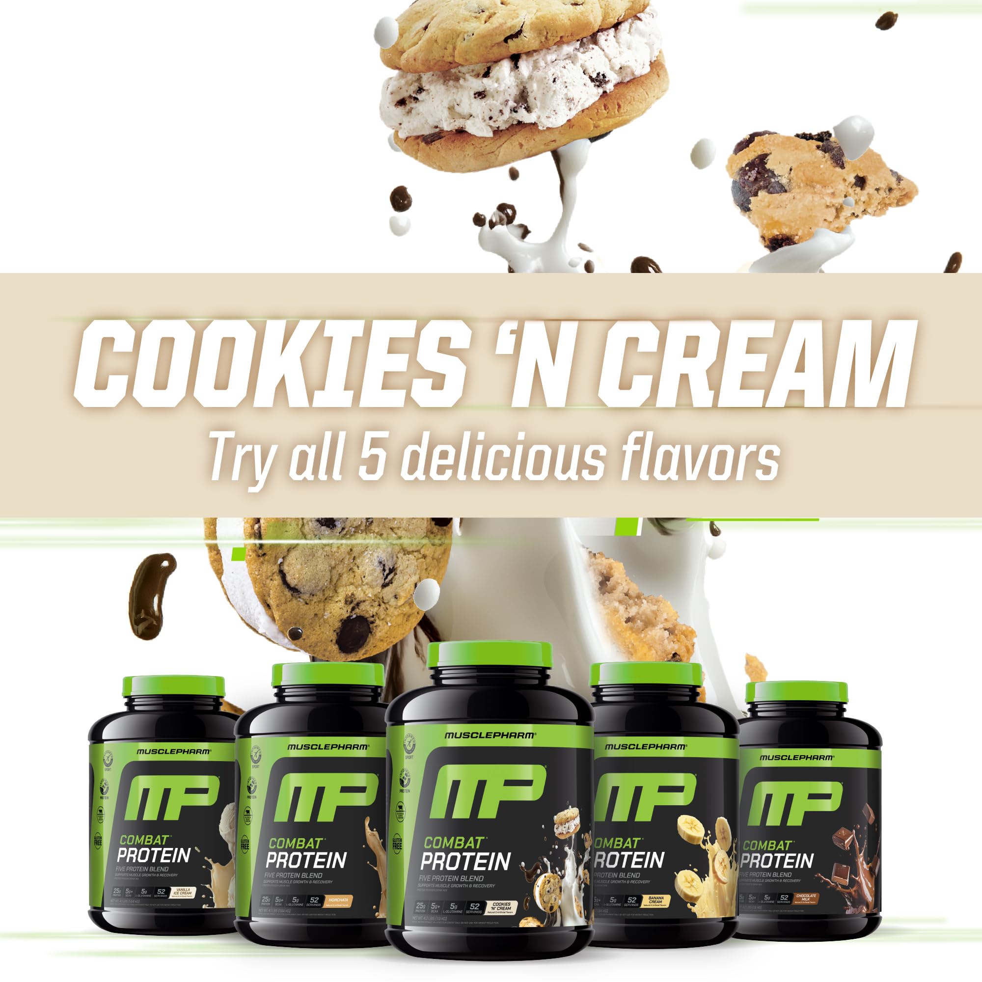 Texture onctueuse et goût Cookies ’N’ Cream sur MusclePharm Combat Protéine.