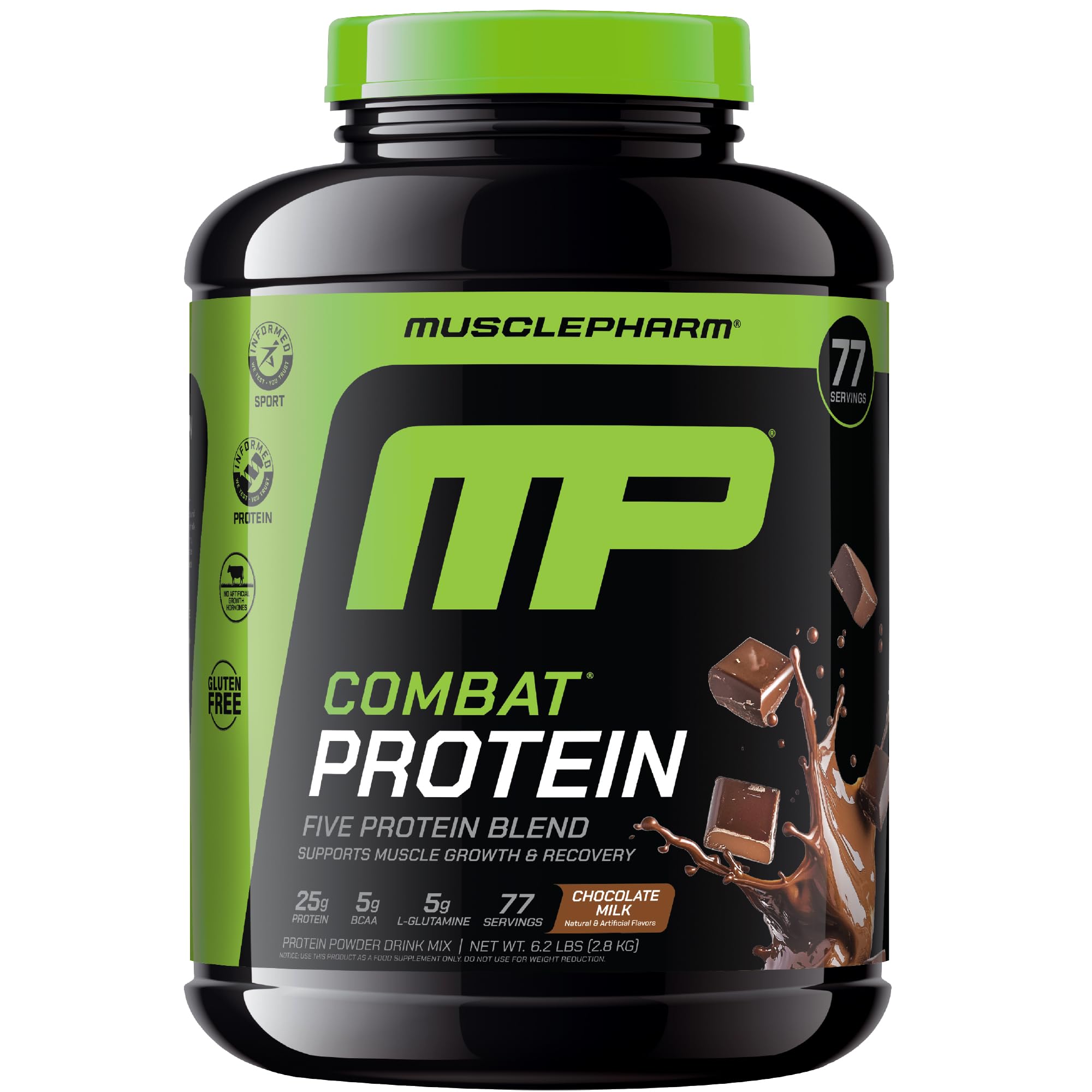 MusclePharm Combat Protéine en poudre chocolat lait, saveur gourmande adaptée à l’entraînement.
