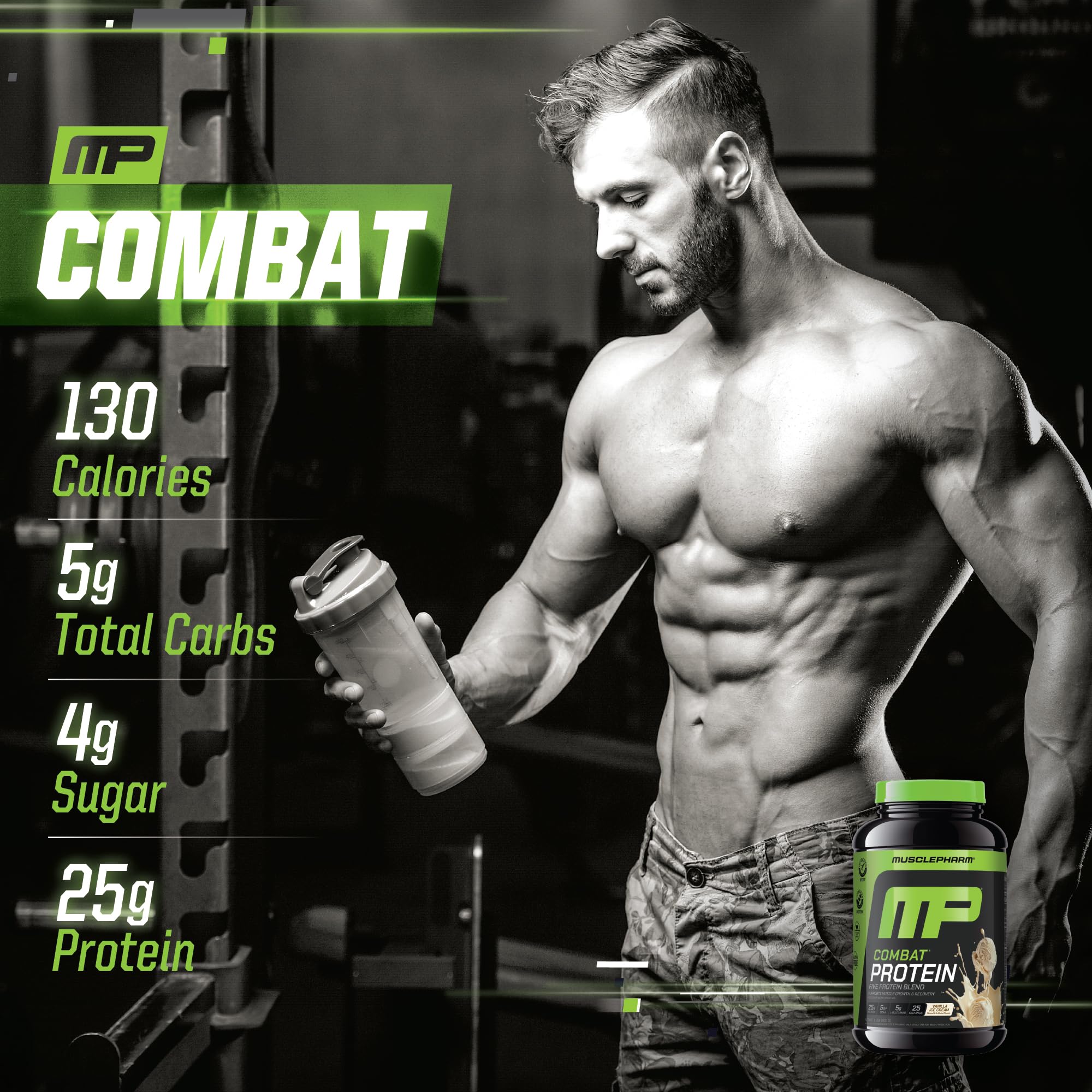 Ingrédients premium visibles dans la poudre MusclePharm Combat Vanille