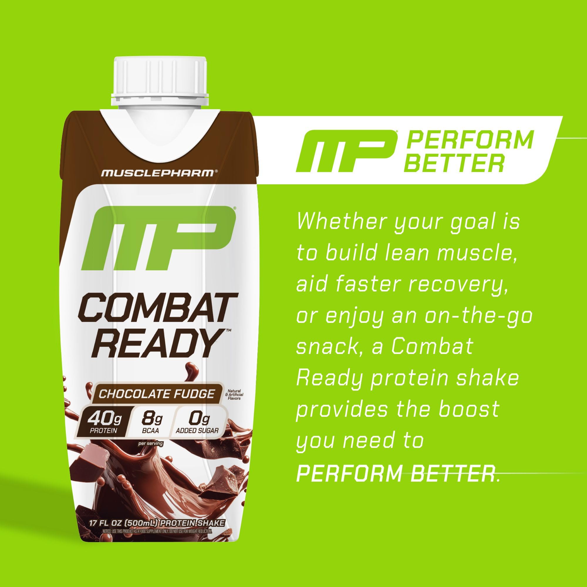 MusclePharm Combat Ready Shake – bouteille Chocolat Fondant, protéine riche pour entraînement