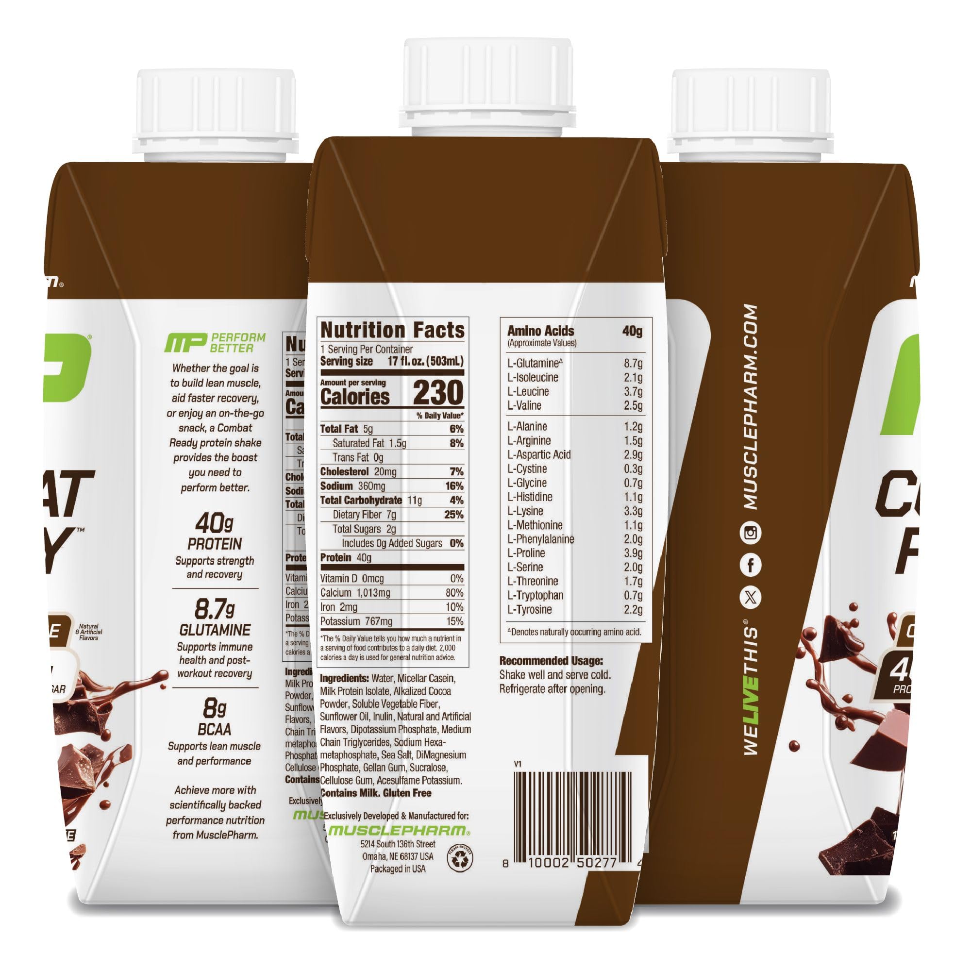 MusclePharm Combat Ready Shake – bouteille 40 g protéine, repas rapide et satiété