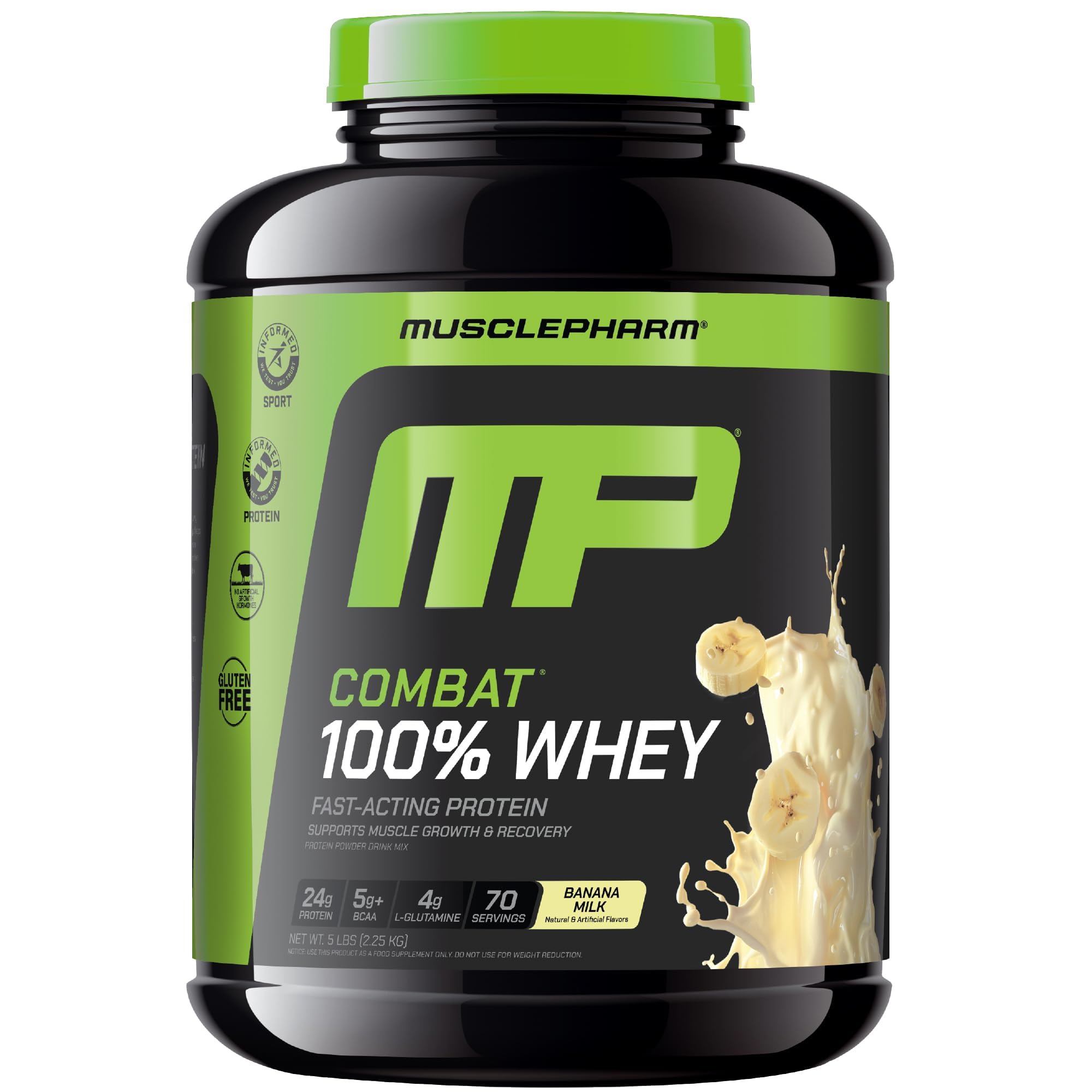MusclePharm Combat Whey Banane Lait en boîte, récupération rapide.