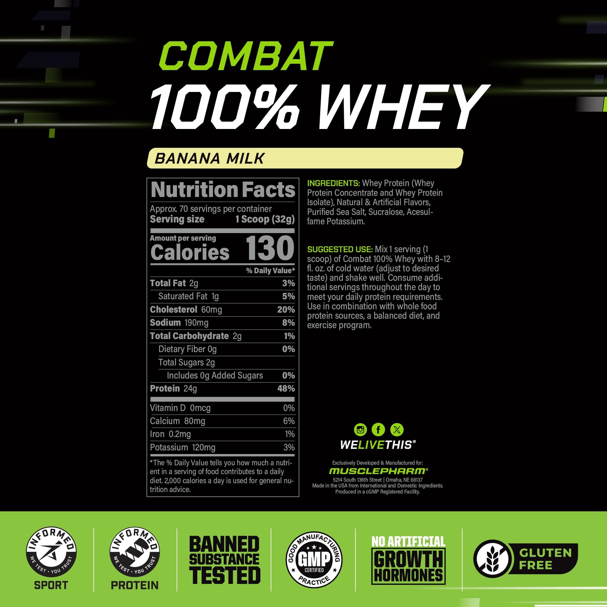 Shake MusclePharm Combat Whey Banane Lait après l'entraînement.
