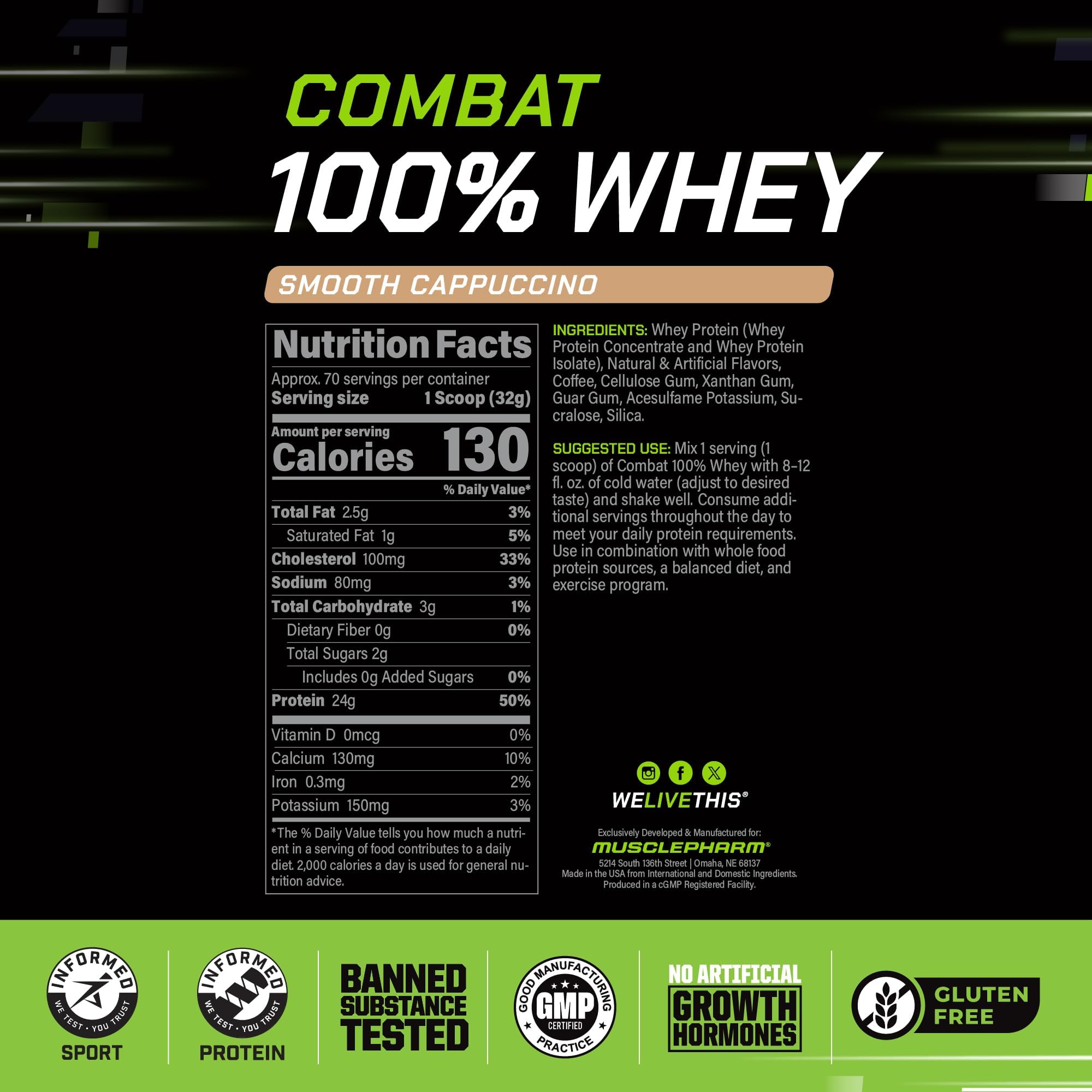 MusclePharm Combat Whey - digestion rapide pour resultats pro