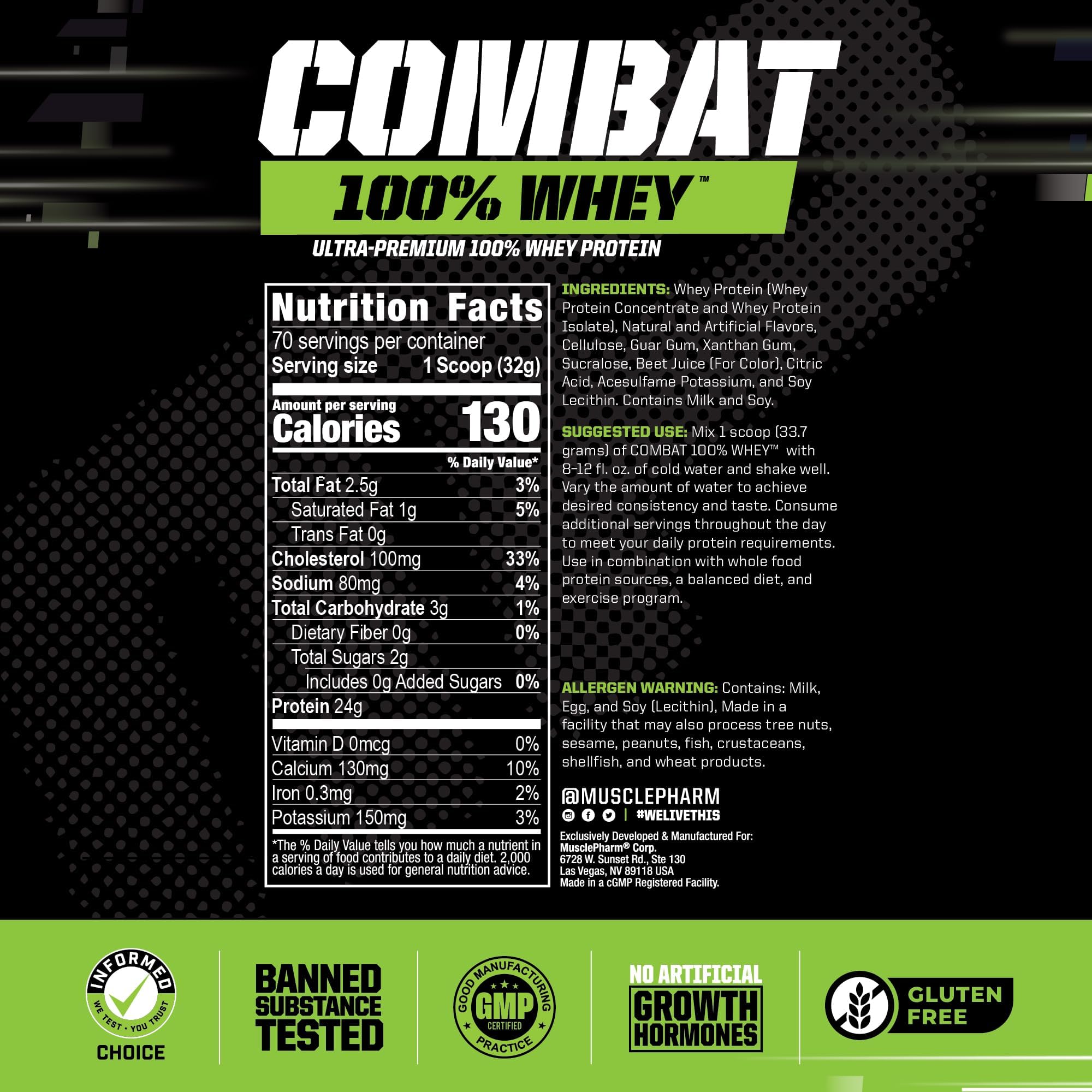 MusclePharm Combat Whey Fraise Crème, dose précise idéale après chaque séance.